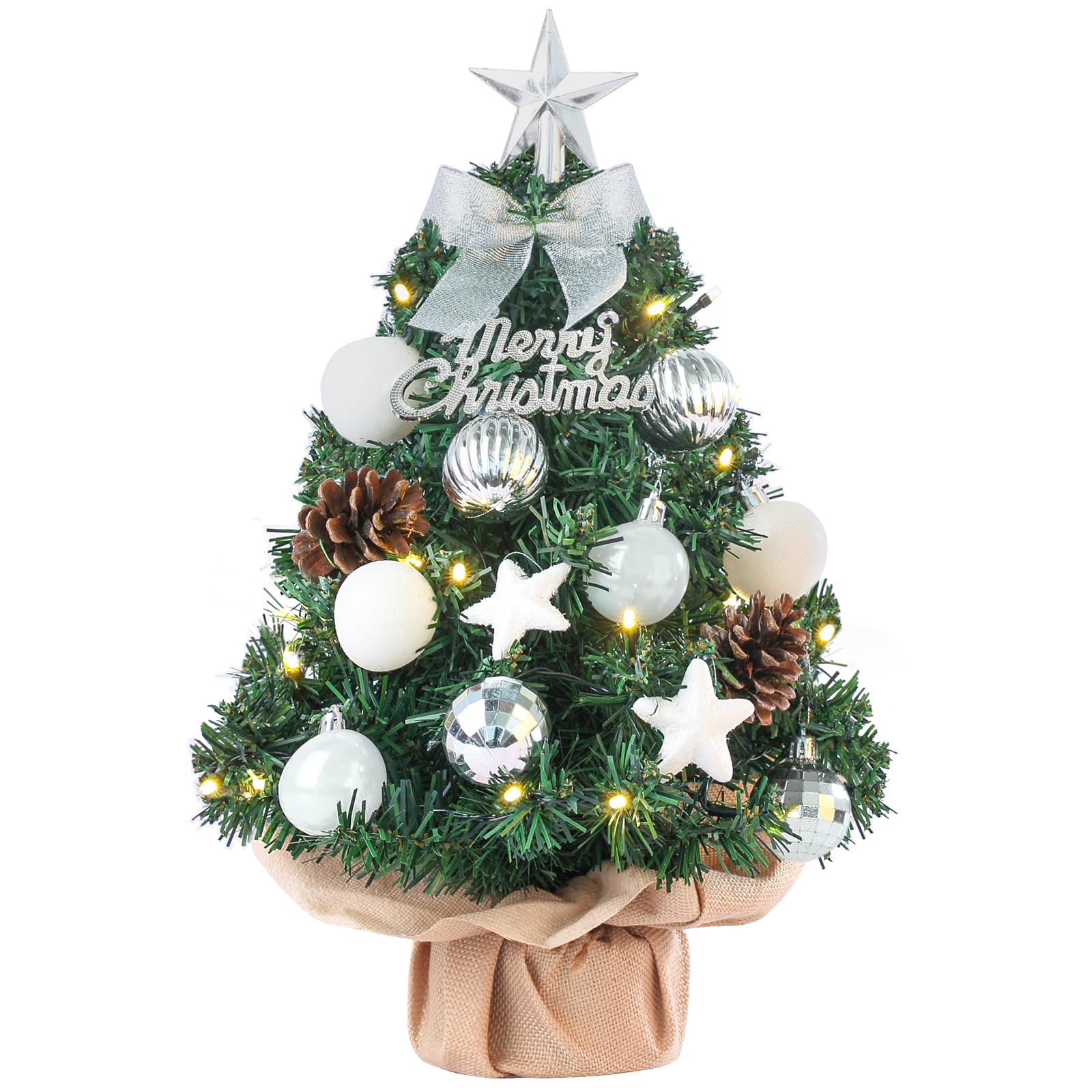 Mini sapin de Noël Petit sapin de Noël avec éclairage LED, décoré artificiellement pour Noël, petit sapin de Noël de table, 60 cm
