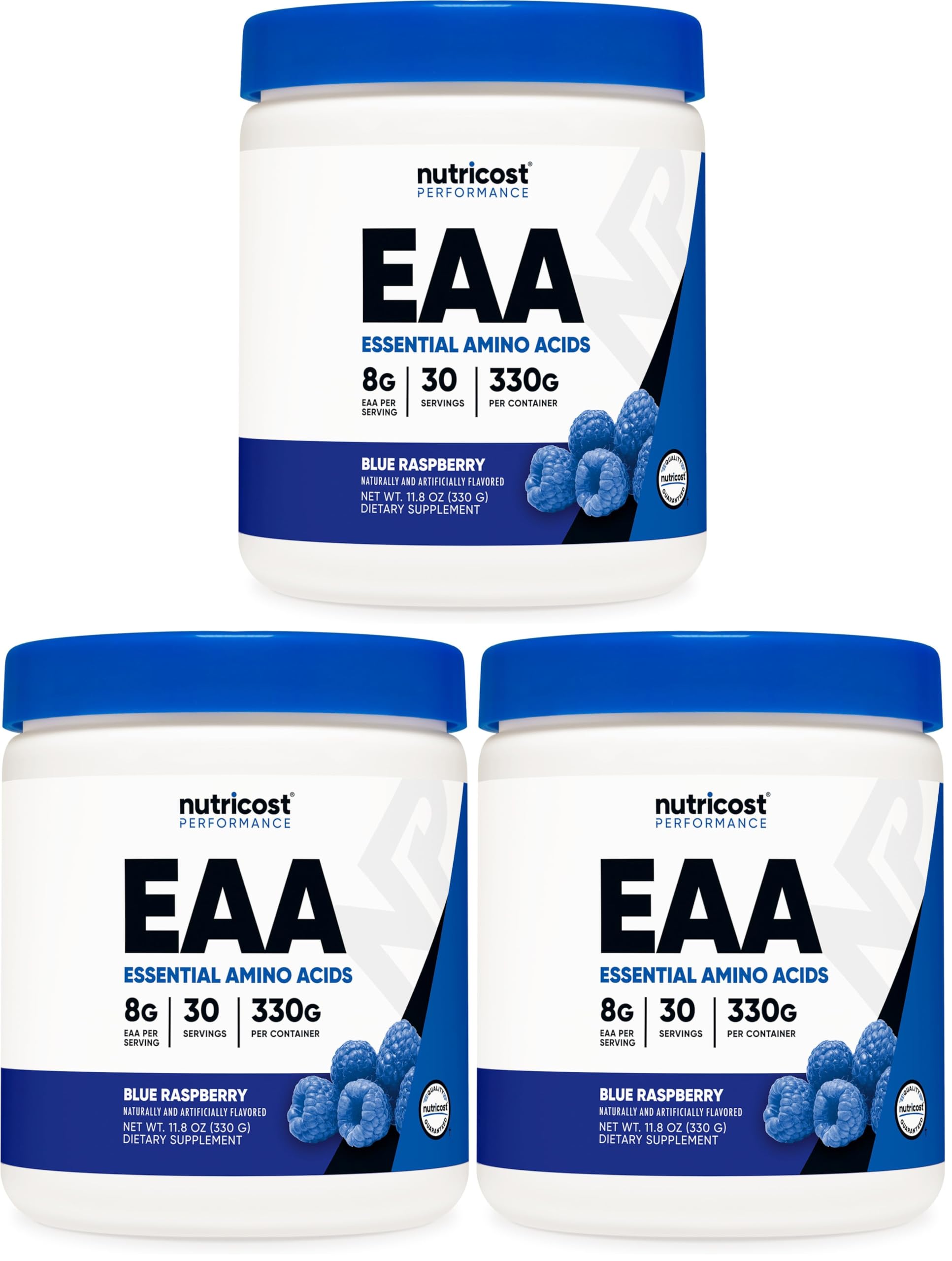 Nutricost EAA Powder 30 Servings (Blue Raspberry) - Essential Amino Acids - Non-GMO, Gluten Free, Vegetarian Friendly (Pack of 3) Blue Raspberry 11.6 Ounce (Pack of 3)