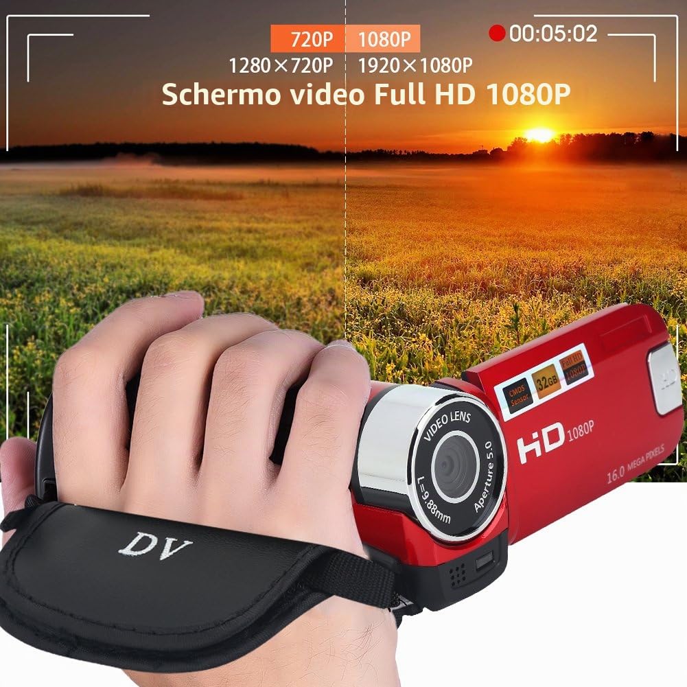 Bewinner Videocamera Digitale 1080P, Camcorder FHD 16MP Camera, 16X Zoom Digitale, 2.4" Schermo Rotazione a 270°, Video Camera per Party, Picnic all'aperto, Campeggio