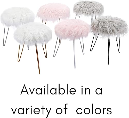 Miniatura 8 de BIRDROCK HOME Taburete otomano redondo de piel sintética con patas de horquilla blancas, acogedora y elegante silla de maquillaje con patas de