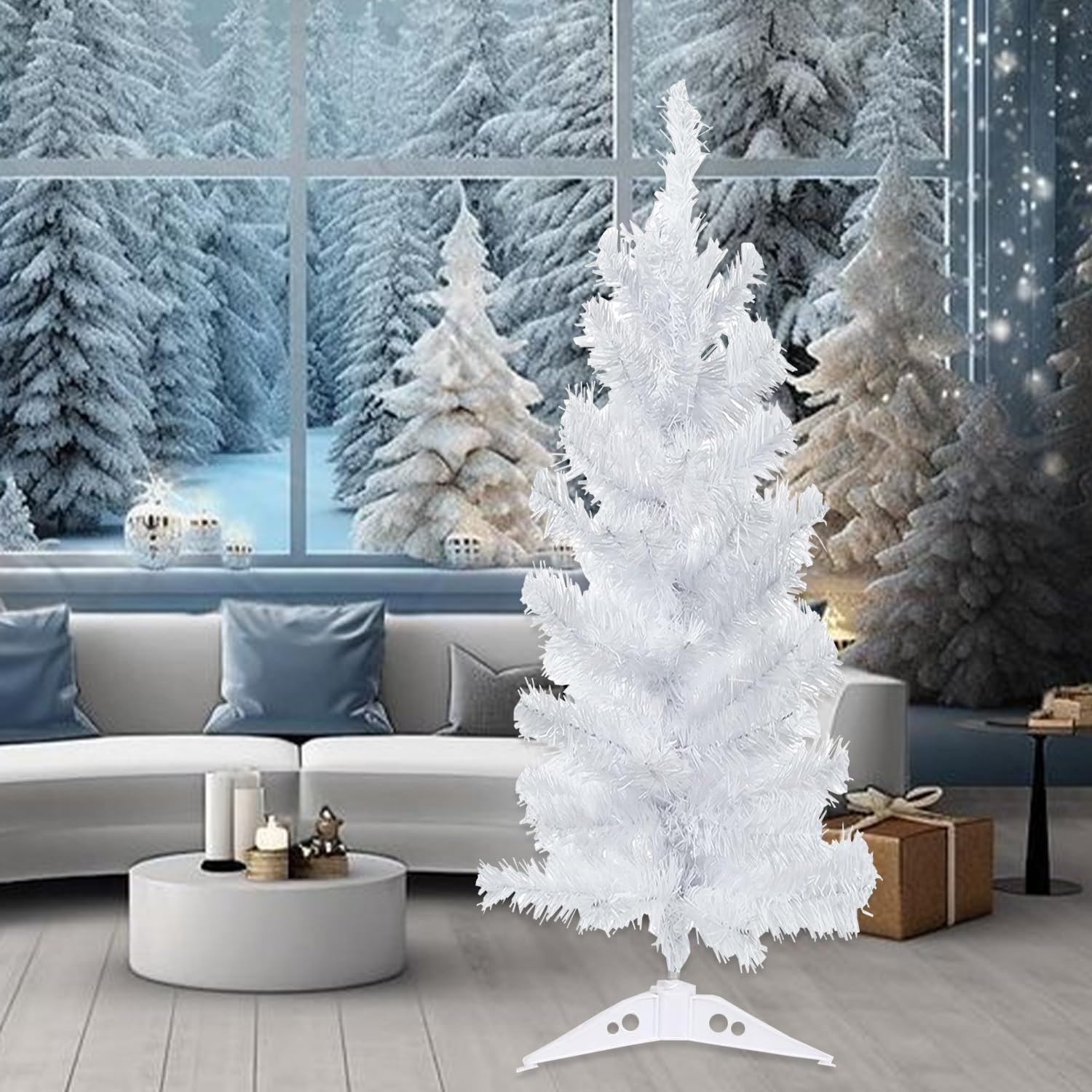 Rozi Decoration White Christmas Tree 6 Feet with Hanging Ornament Décor Pack of 1 Xmas Tree Decorations Items, White Christmas Tree 6 Feet Décor, Xmas Tree Decorations Items White