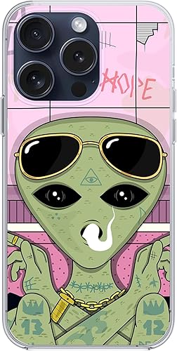 Miniatura 4 de Blingy's Funda para iPhone 15 Pro, diseño de extraterrestres psicodélicos con diseño psicodélico de humo y frío en el baño, funda protectora de TPU