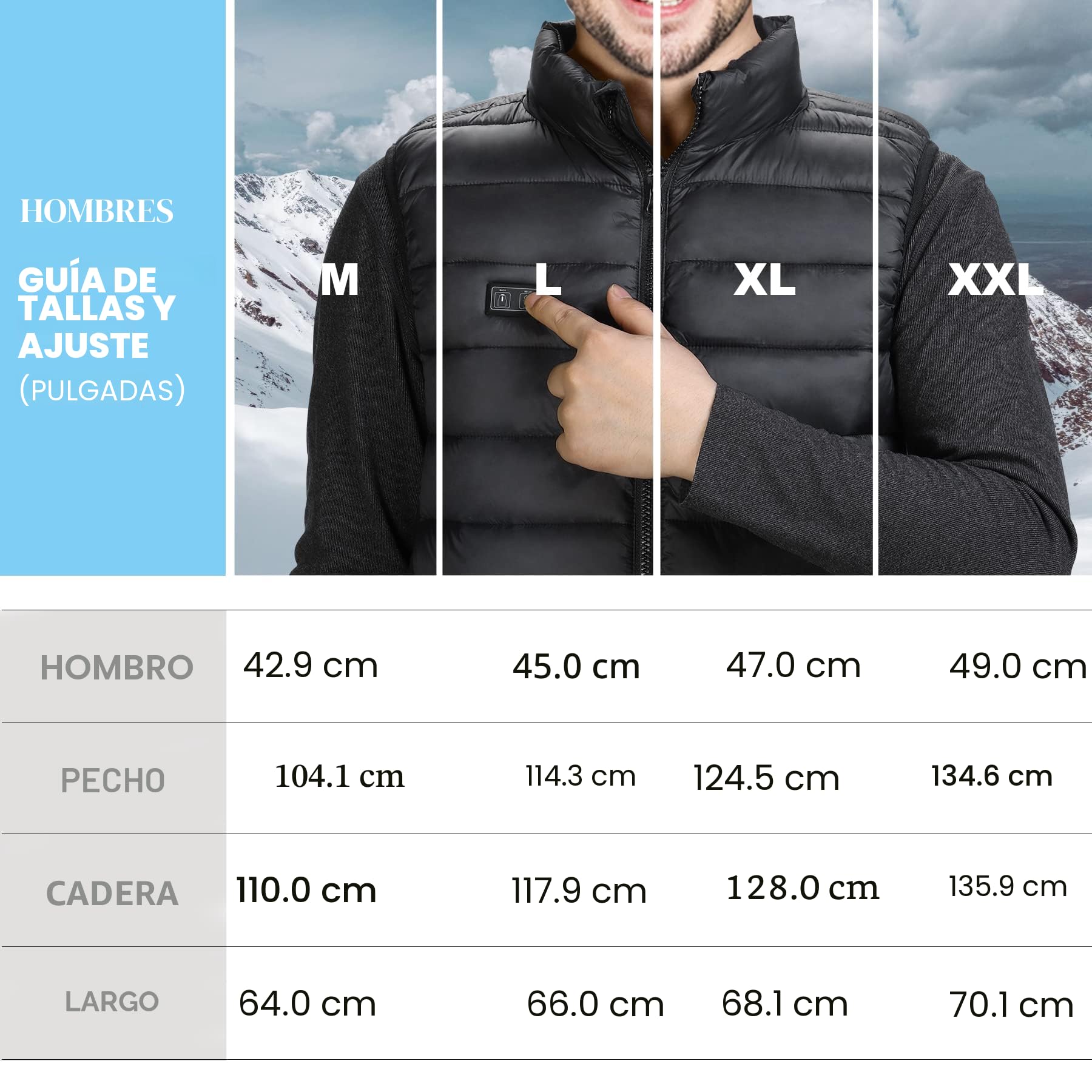Loowoko Chaleco calefactable hombre con bateria 10000mah, chaqueta calefactable sin mangas ligera, 3 niveles de calor + 4 zonas, Para trabajar al aire libre, ciclismo, moto y esquí