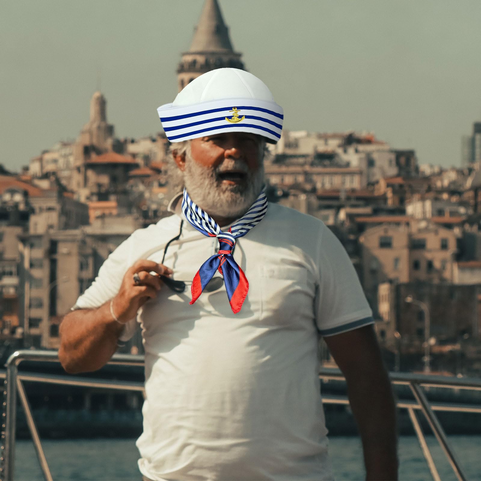 XNIVUIS Captain Sailor Costume Set,Sailor's Cap Scarf White GlovesYacht Captain Cap Sailor Ship Cap One SizeNavy Outfit Dressing Up Party for Women Men Costume Accessory (sailor) - Image 3