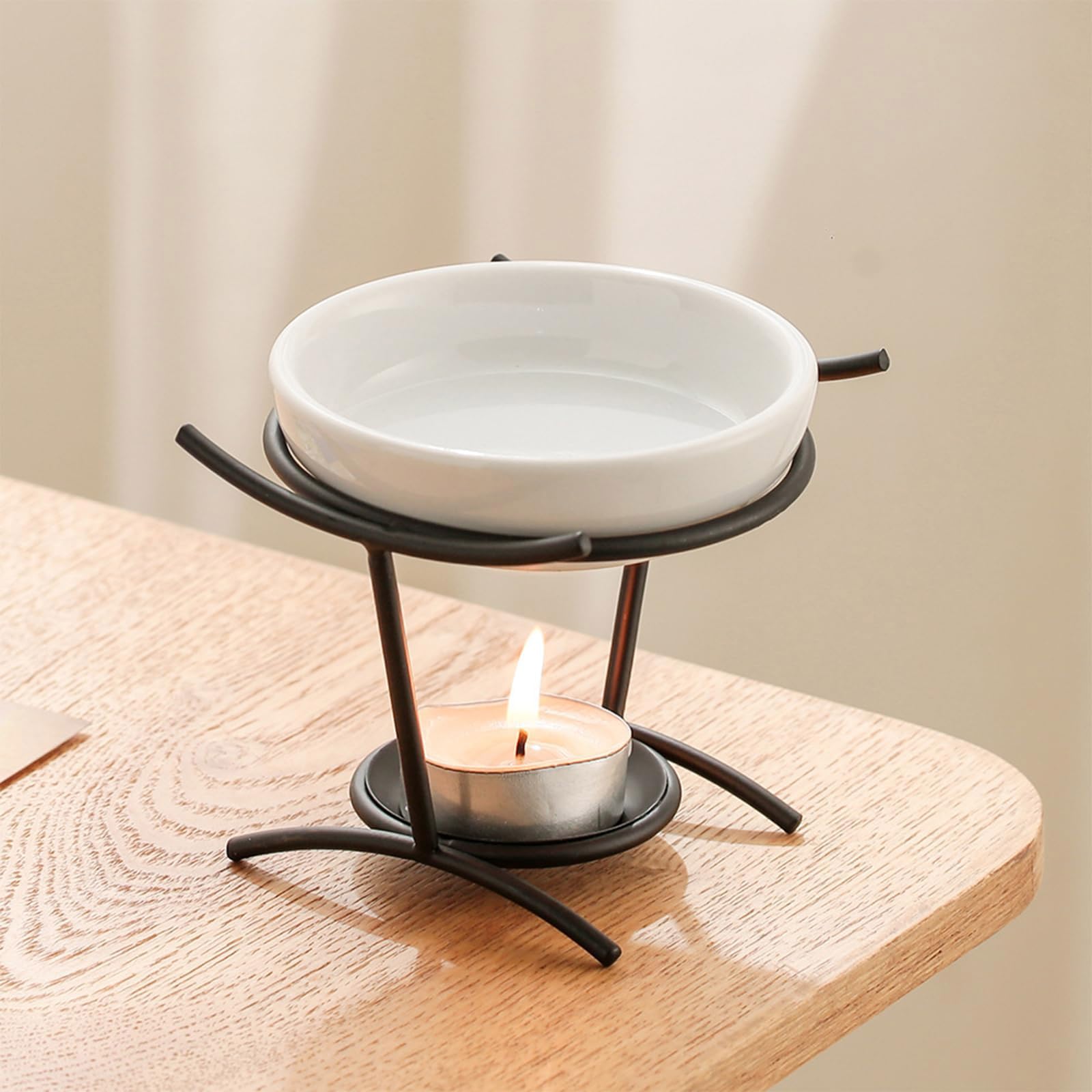 Bruciatore per aromaterapiainlegno,Bruciatore per aromaterapiainlegno e ceramica,Bruciatore per oli essenziali in legno,Viene fornito con ciotola e portacandele per la casa, lo yoga e altro ancora