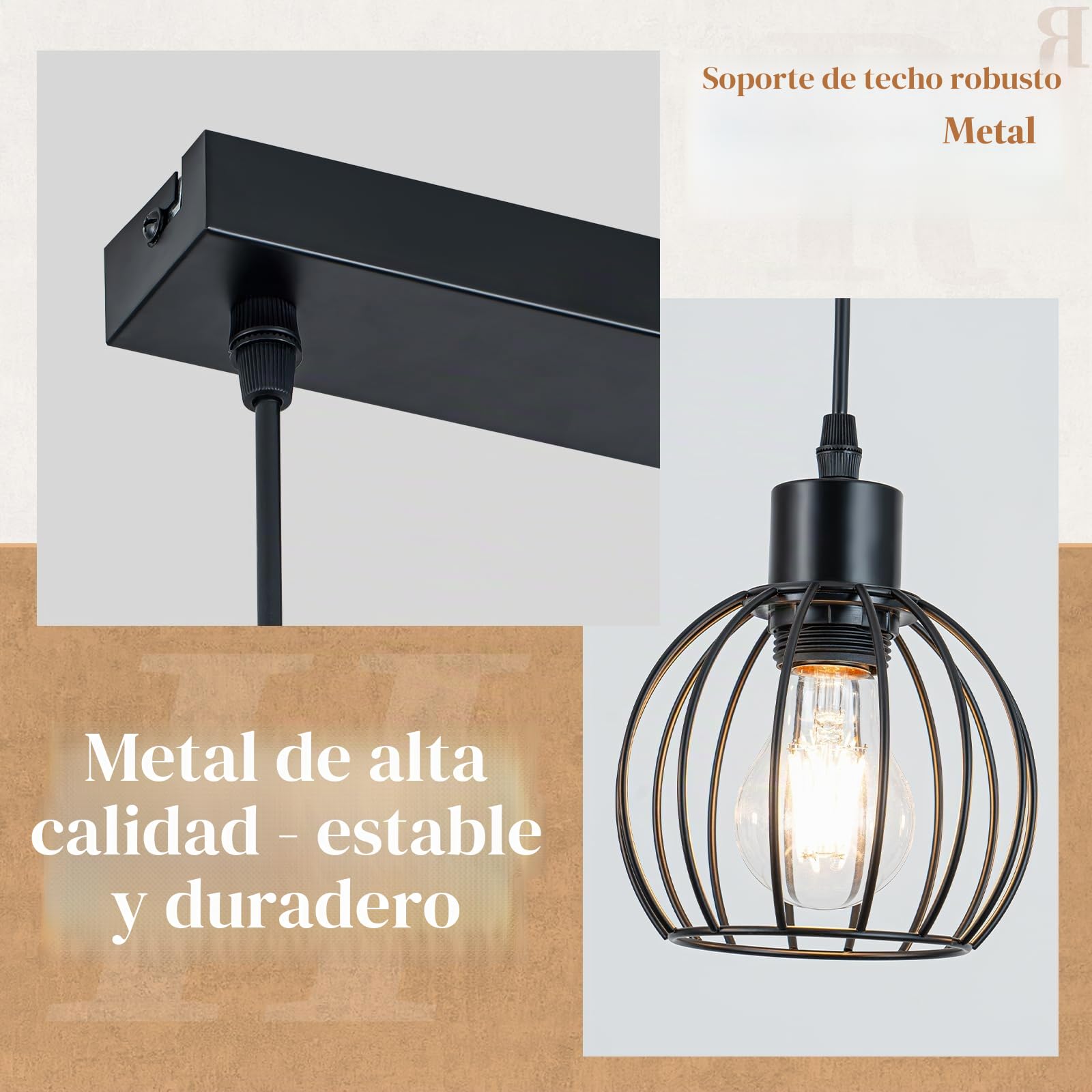 ZMH Lámpara colgante vintage de madera con 4 bombillas Lámpara colgante | de mesa de comedor de diseño industrial, negra. Retro, lámpara de mesa de comedor para (bombillas no incluidas)