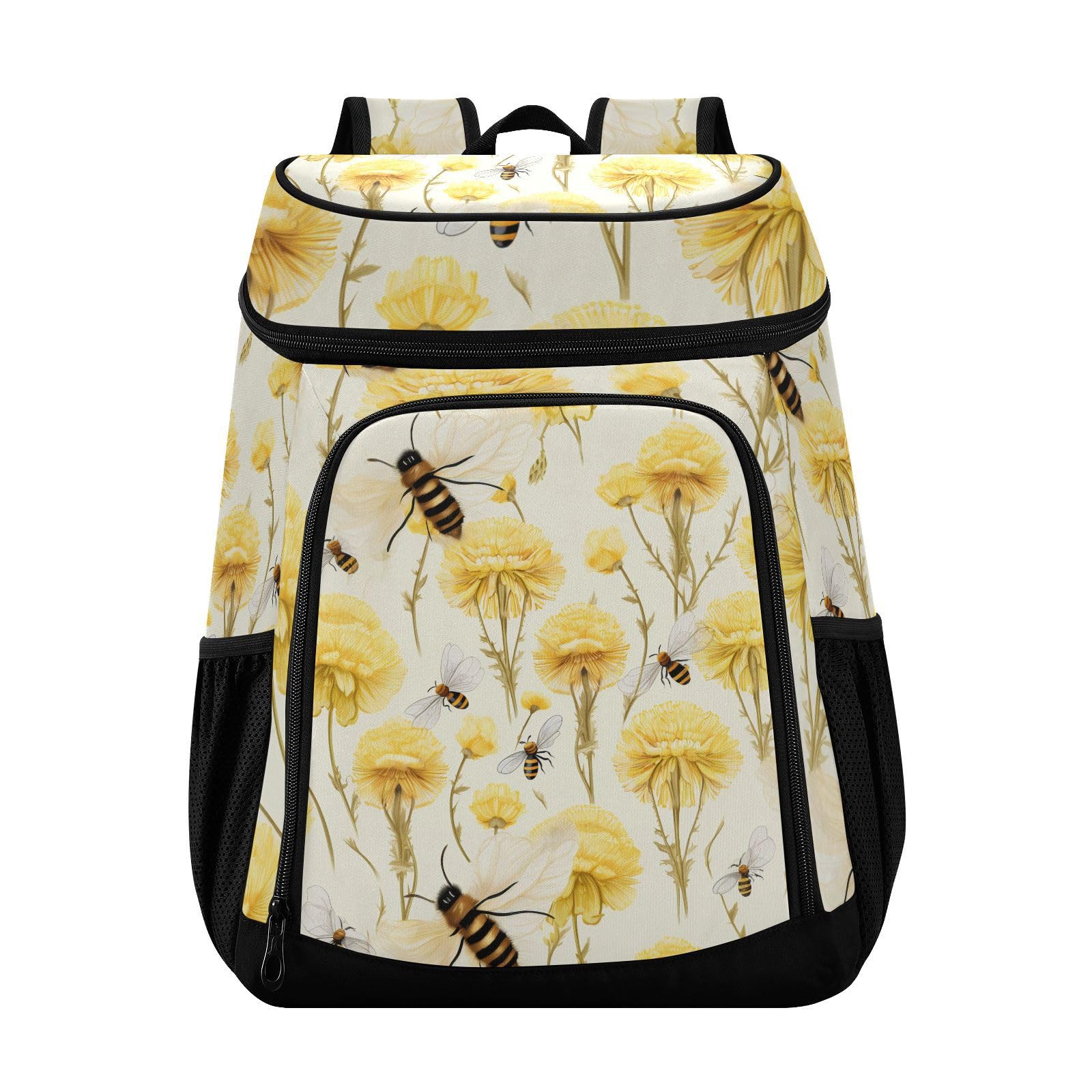 Bee Yellow Floower Cooler Backpack Cooler Insulated Leak Proof Lunch Backpack 36 Cans Waterproof Soft for Men Women Picnic Hiking Camping Beach