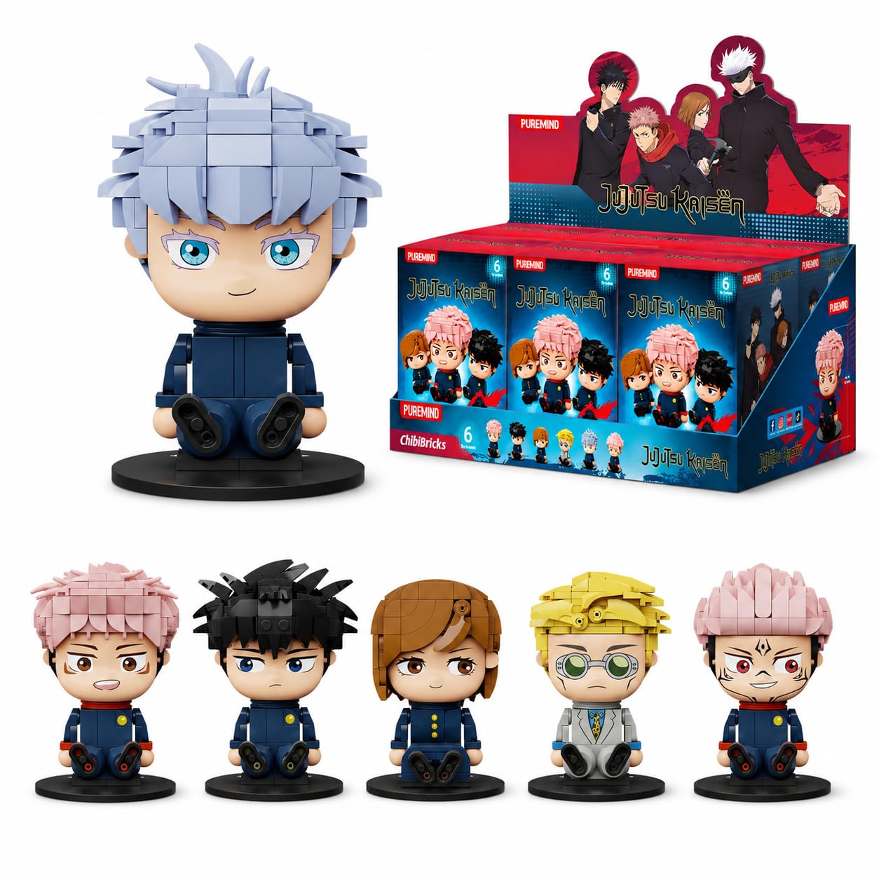 puremind Oficjalnie licencjonowane figurki do budowania Jujutsu Kaisen, pudełko niewidome, 6 sztuk, JJK anime, bez duplikatów, zestaw figurek kolekcjonerskich do ekspozycji i na prezent