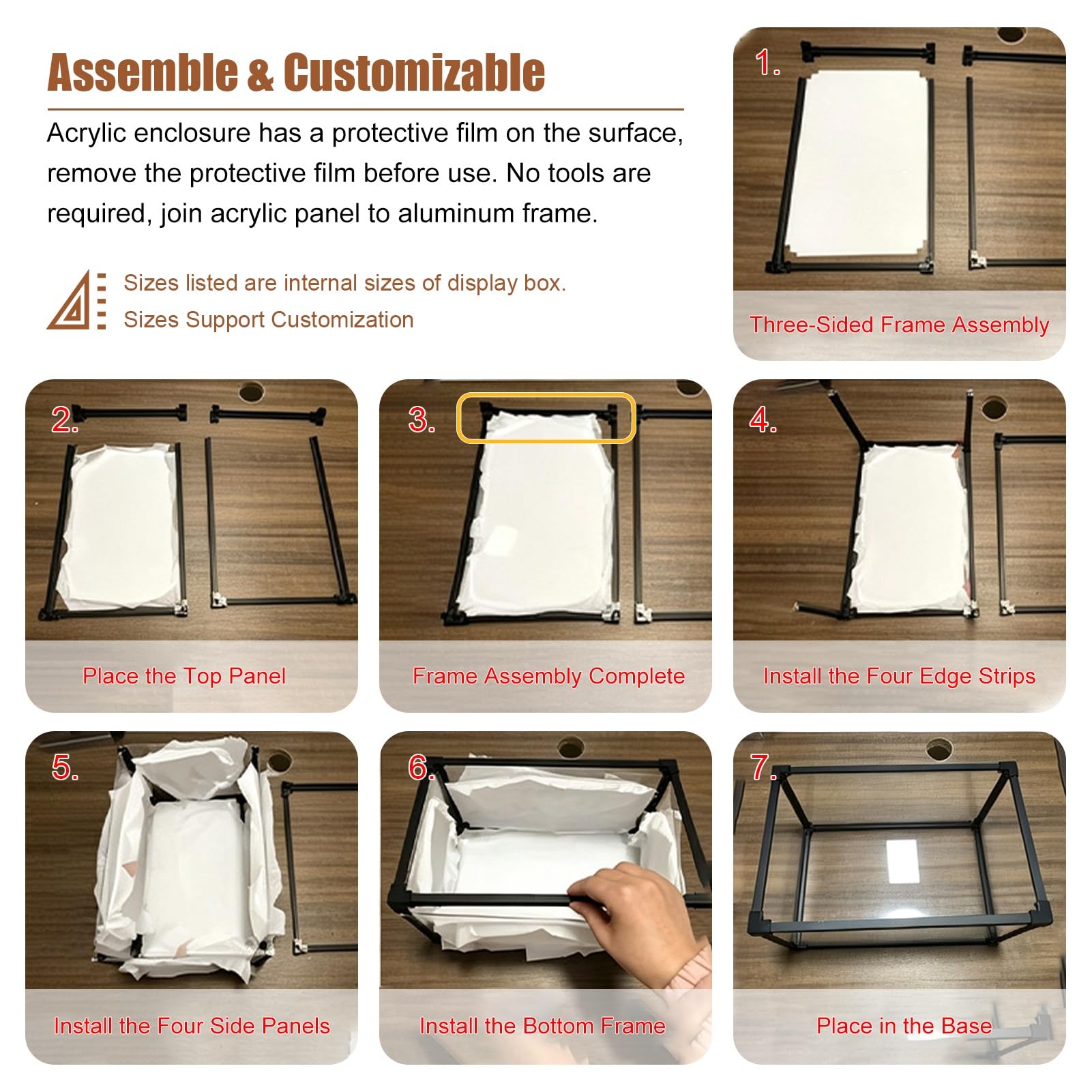 Urna Metacrilato Vitrina Acrílica con Marco de Aleación de Aluminio, Vitrina Transparente para Plantas de 15, 25, 35, 40, 50 y 60 cm, Organizador Apilable