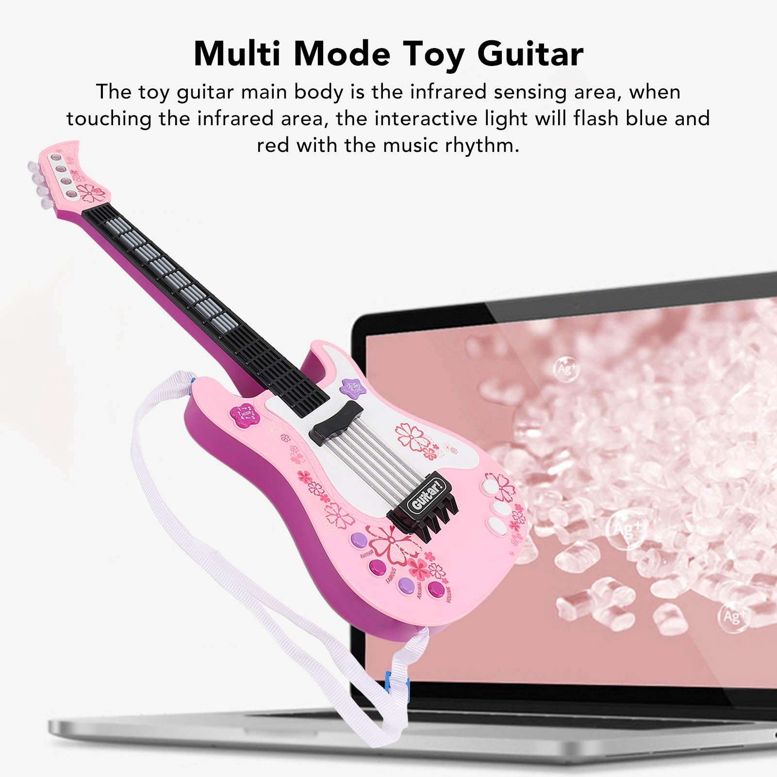 Giocattolo per Chitarra Elettronica per Bambini con modalità Multiple e Luci Ritmiche per L'apprendimento della Musica dei Bambini Strumento in Plastica da 56,6 Cm (Rosa)
