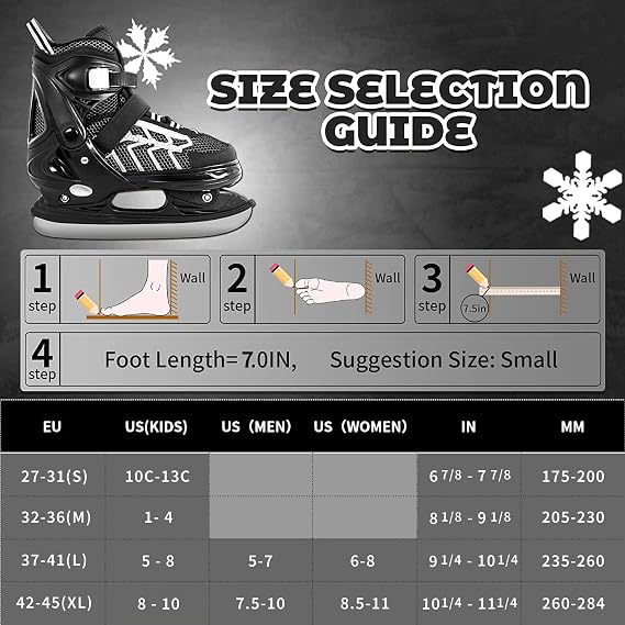 Nattork Adjustable Kids Ice Skate for Boys Girls Adult, Soft Padding and Reinforced Ankle Support Ice Hockey Skates for Beginners