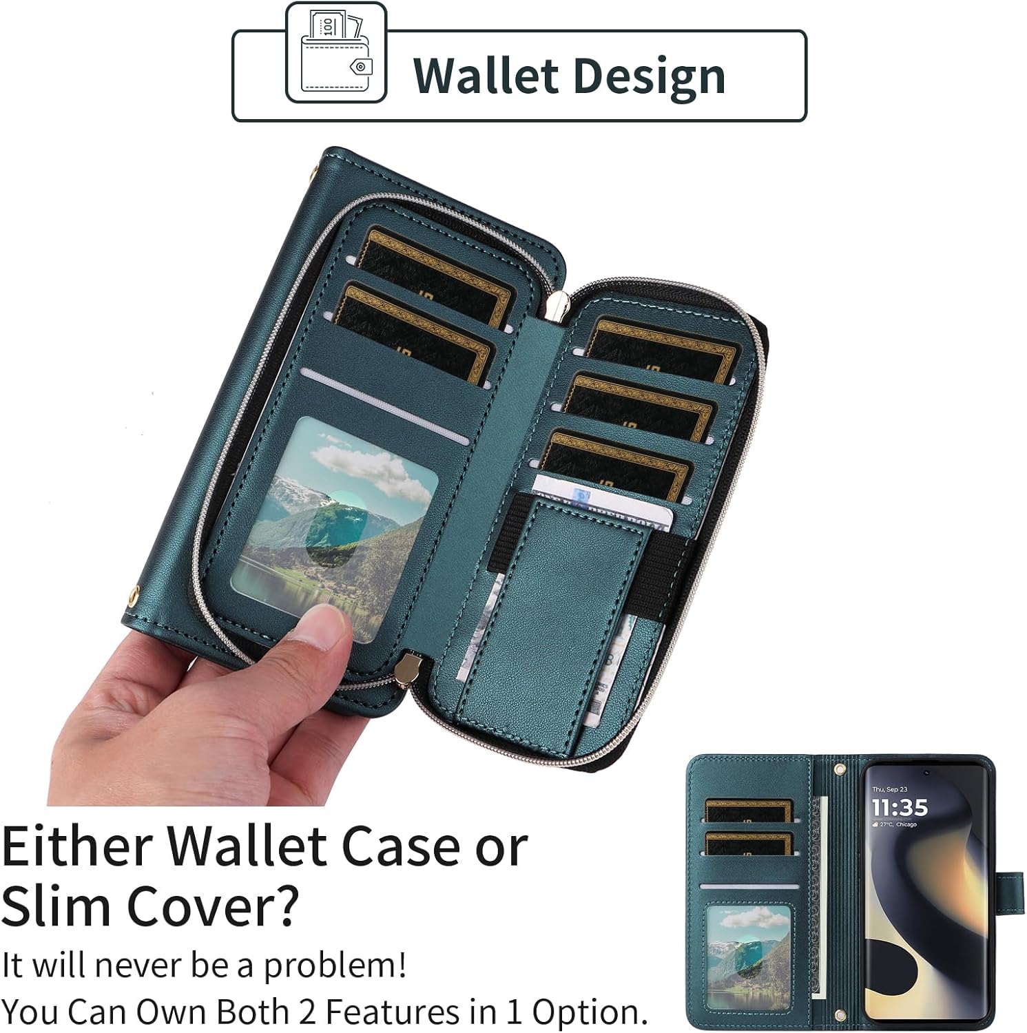 Argyle Wallet Case for Motorola Edge 5G 2024 with Wrist Strap Shoulder Strap, 9+ Card Slots Zipper Purse Luxury PU Leather Stand Checkered Cell Phone Cover for Moto Edge2024 Women Girls Green