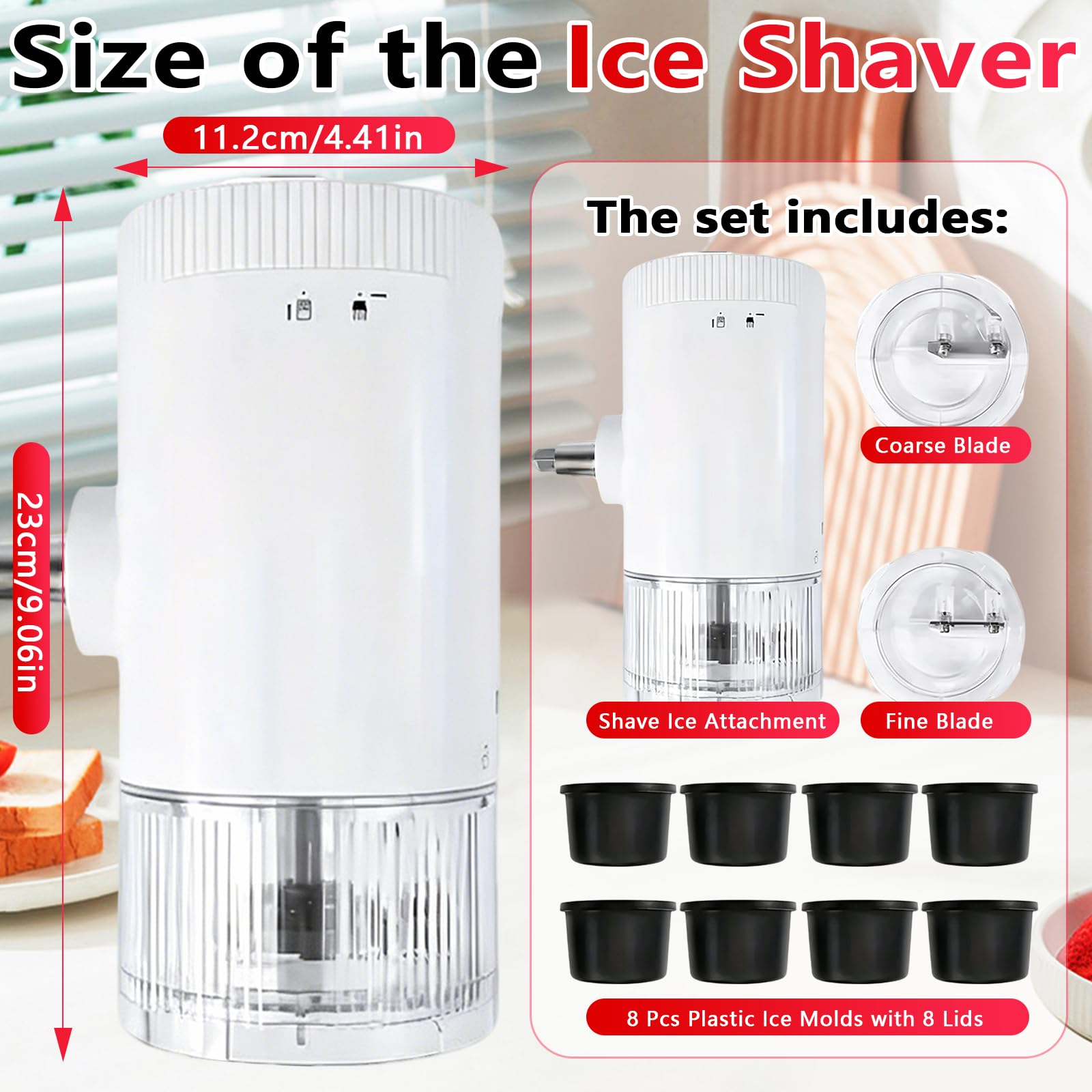 Accesorio para Hacer Hielo Raspado para Batidora Kitchen Aid, Accesorios para Batidora Pie Máquina de Granizados con 8 Moldes para Hielo, Accesorio para Hielo Raspado con Cuchillas Gruesas y Finas