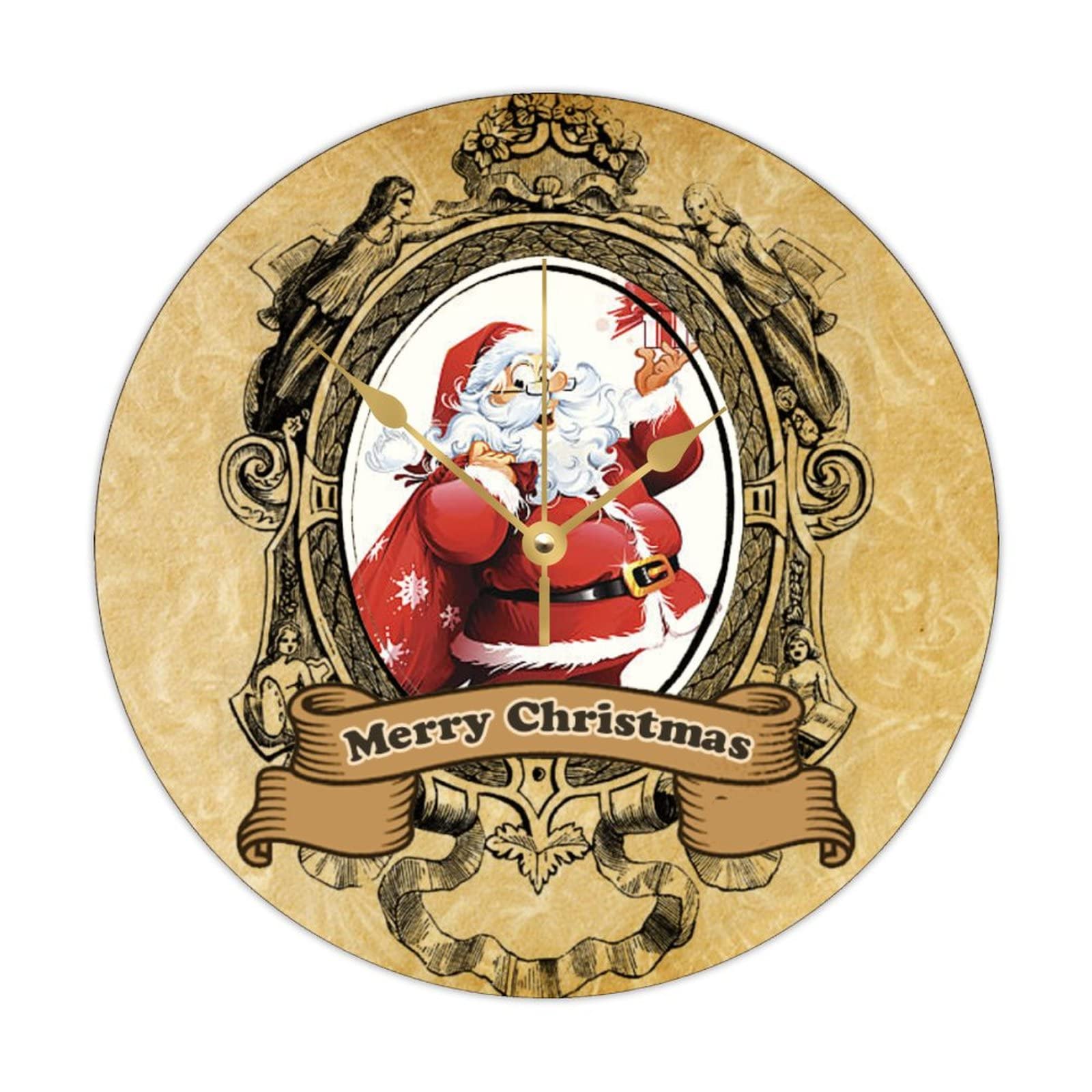 Horloge murale vintage quartz grand format 38cm, décor sapin kraft pour salon