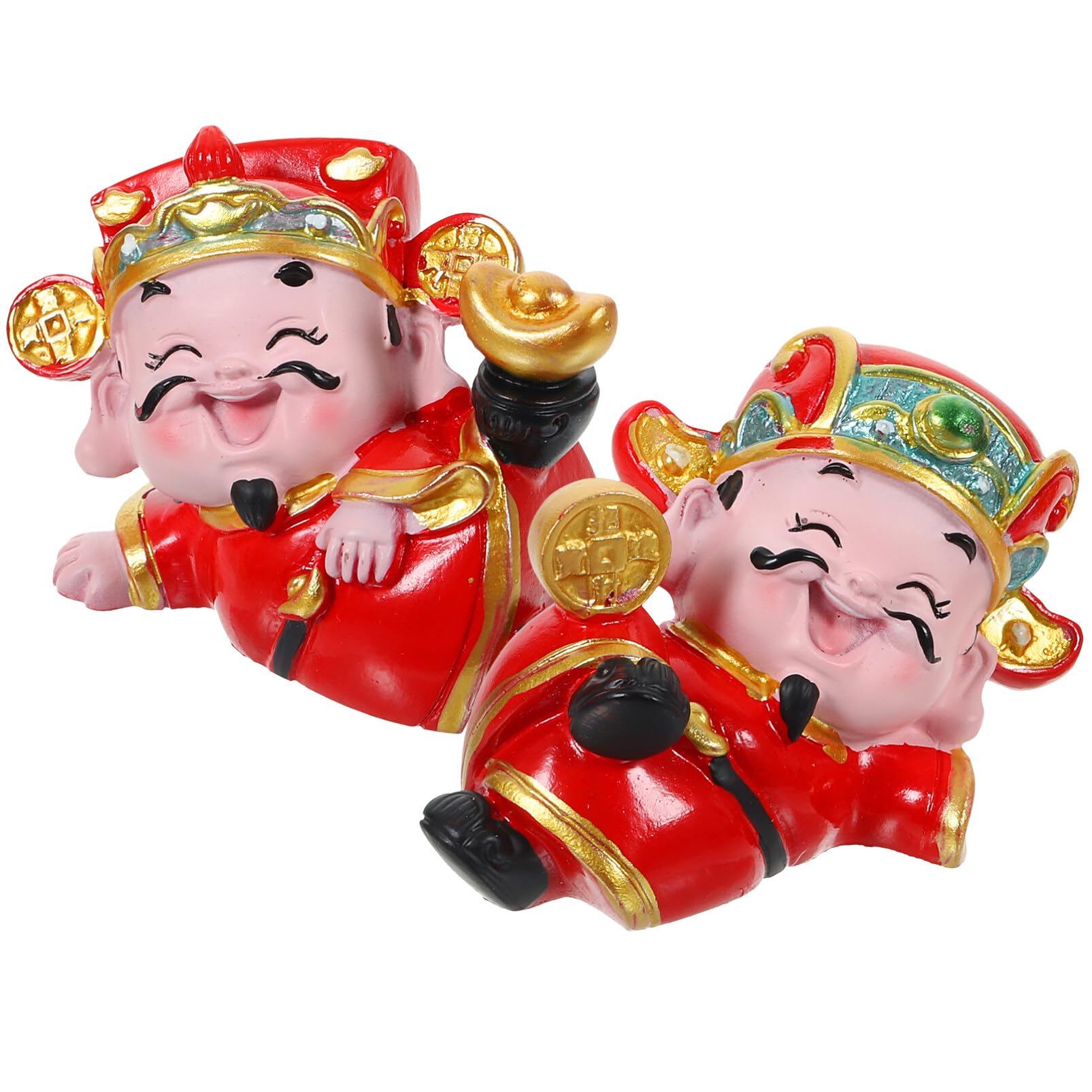 PRETYZOOM Mini CAI Shen Statue, 2PCS Small Caishen Statue-CAI Shen Figurines Caishen Sculpture Shen Yeh-God of Wealth Feng Shui God of Fortunes 2024 Chinese New Year Gift Home Car Decor