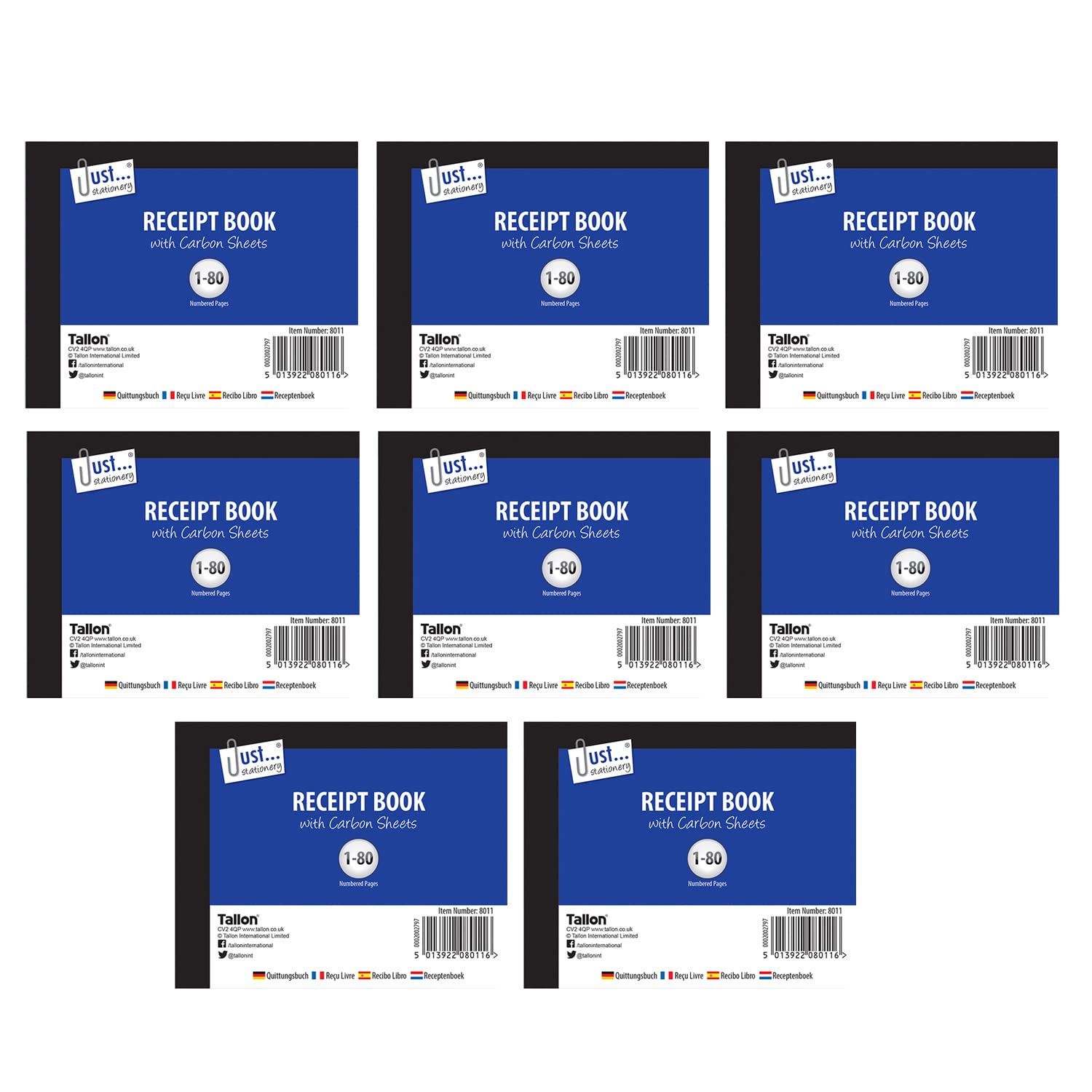 Receipt Book with Carbon Sheet| (Pack of 8) Numbered 1-80 Pages Duplicate Cash Receipt Book Microperforated Pages Perfect for The Self Employed and Taxis