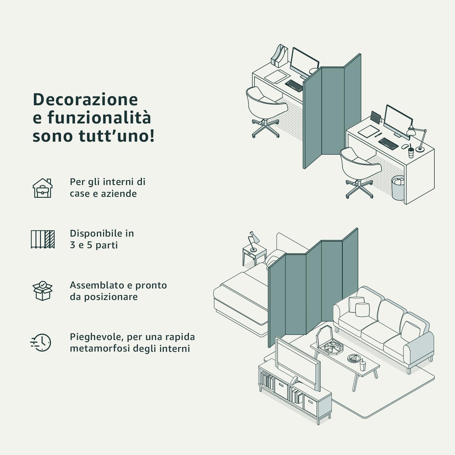 murando - Paravento da Interno Fiori 225x172 XXL 5 Parti - Stampa Bilaterale - Pannelli Fonoassorbenti - Divisoria Separe per Ufficio Paraventi Decorazioni Moderno Soggiorno - Foglie f-B-0058-z-c