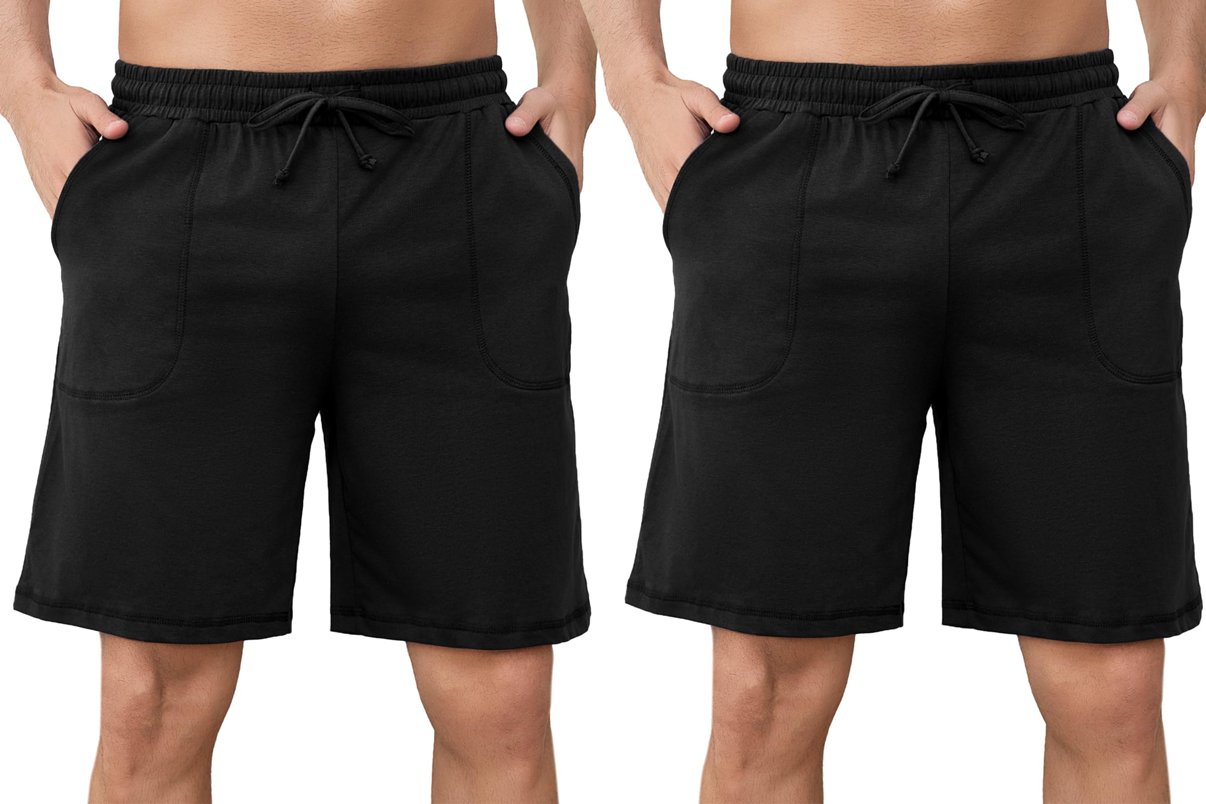 Aseniza 2er Pack Herren Schlafanzughose Kurz Baumwolle Pyjamahose Schlafshorts Sommer Bermudahose Loungewear Loungehose für Männer