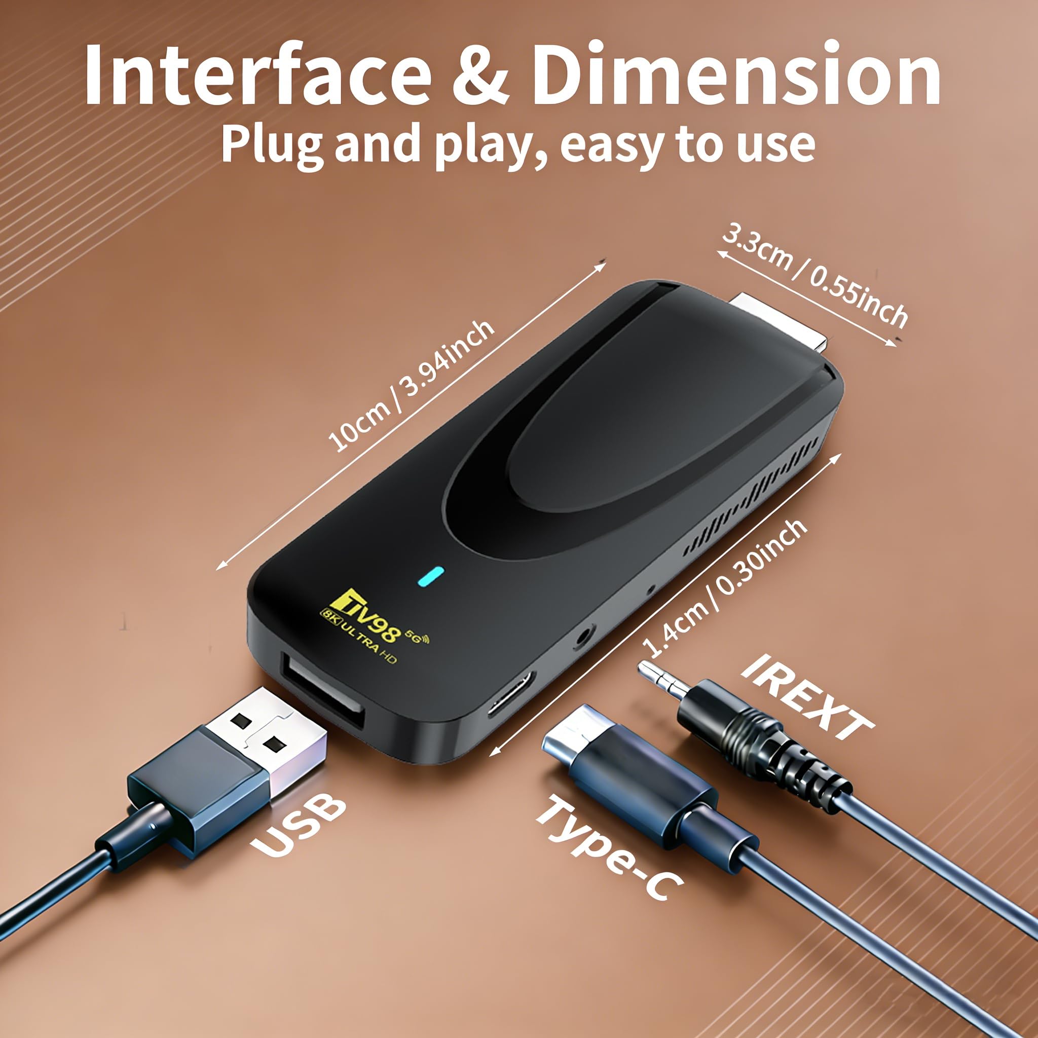Android 14 TV Stick,Streaming 8K HDR10+, 2Go RAM 16Go ROM, WiFi Double Bande 2.4G/5.8G Lecteur Multimédia Ultra HD