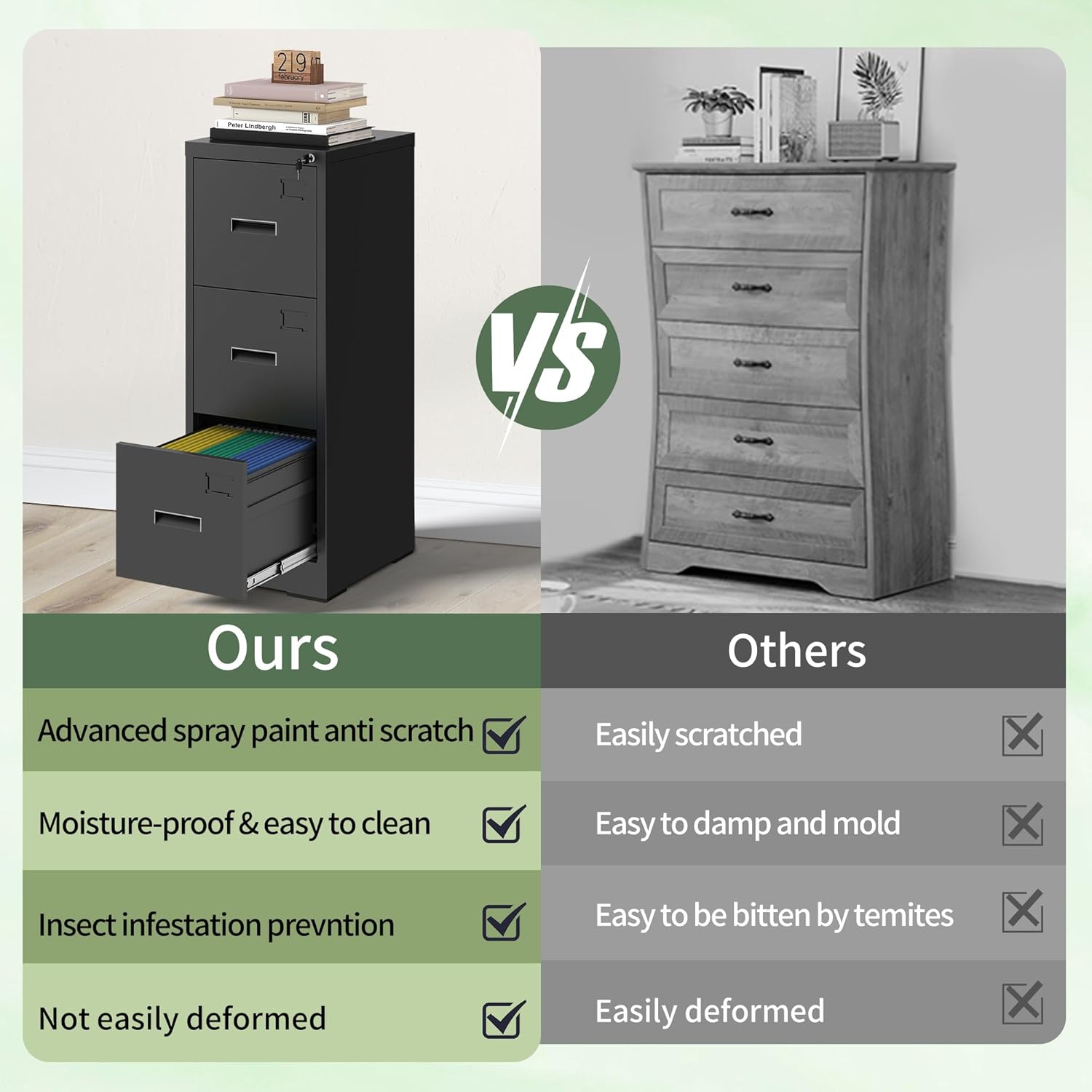 3 Drawer File Cabinet with Lock, Metal Filing Cabinet for Home Office, Vertical File Cabinet for Letter/Legal/A4/F4 Documents, Easy to Assemble Steel Storage Cabinet