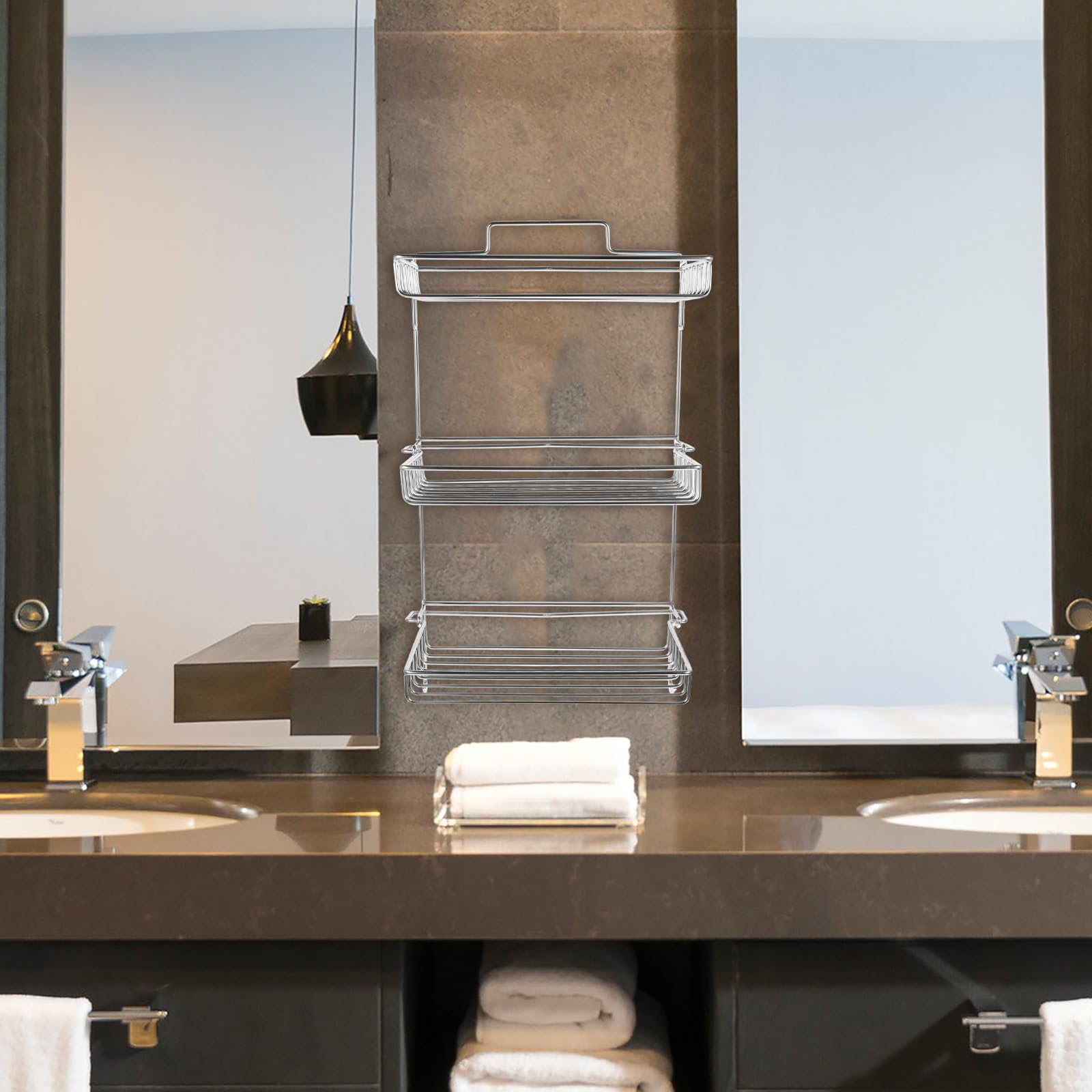 VILLCASE Estante de Ducha Organizador sin Taladro Plegable con Gancho de Acero Inoxidable con Buena Capacidad de Carga y Diseño Contemporáneo para Baño y Cocina