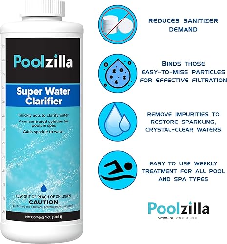 Miniatura 3 de Poolzilla Botella de 1 cuarto de galón de súper clarificador de agua, solución concentrada para piscinas y spas, añade brillo