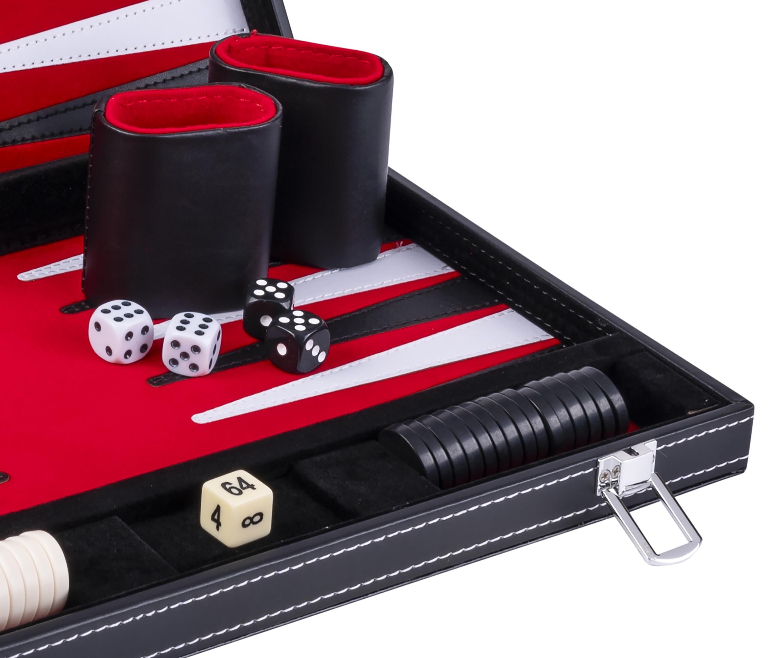 Engelhart - 250516 - Backgammon 15 Pouces - 36 x 48 cm Ouvert - Valise en Simili Cuir & Feutre - Rouge/Noir/Blanc - Jeu de Stratégie - Jeu de Backgammon