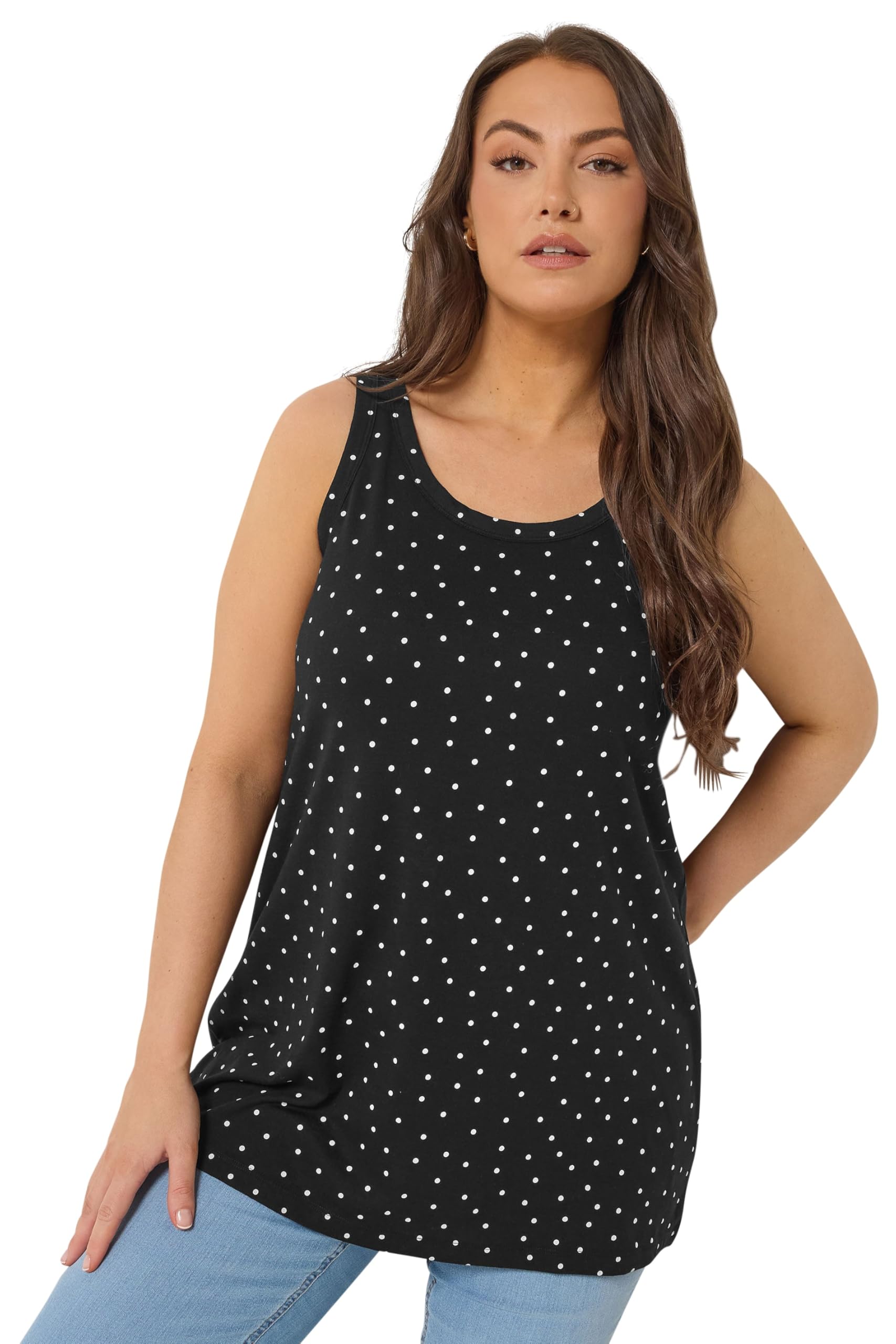 Yours Women's Black Curve Polka Dot Vest Top - Plus Size Curve