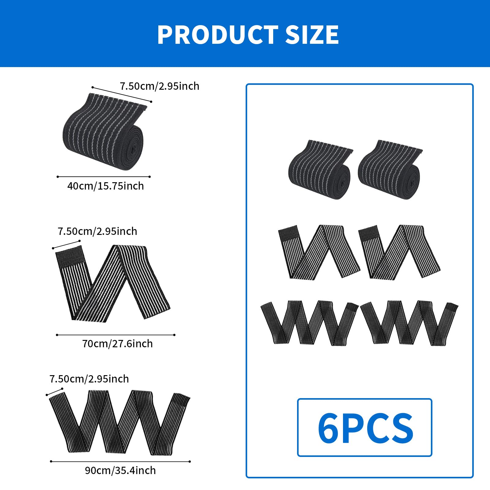6 Fascia Ginocchio: 40/70/90cm Benda Elastica Regolabile Sportive, Fascia Elastica per Ginocchio, Polpaccio, Braccio, Fascia Elastica Ginocchio, Fascia per Ginocchio, Corsa, Fitnes