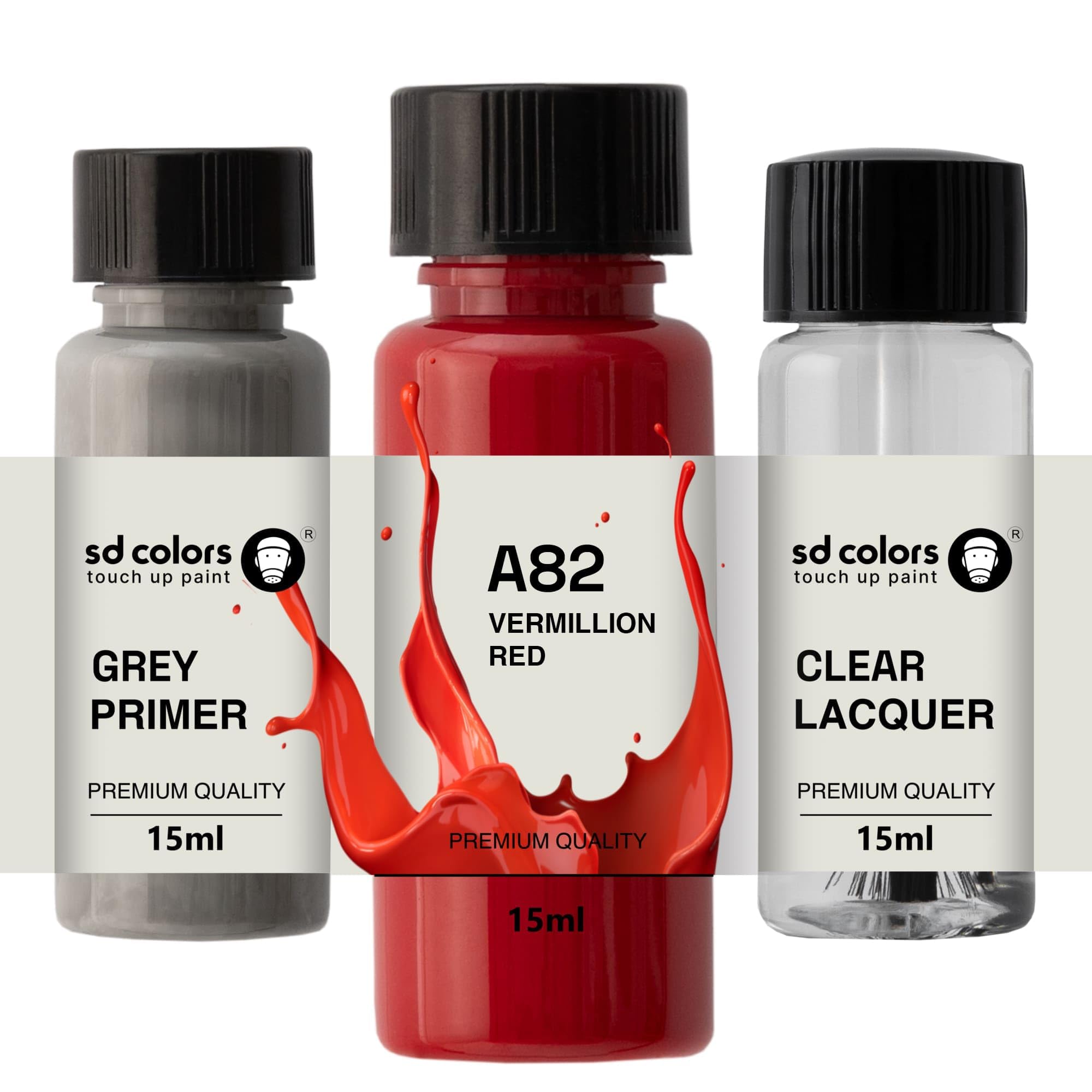 Sd Colors Paint+Primer+Lacquer Vermillion Red A82 New Touch Up Paint 15 Ml Repair Scratch Chip Brush Color Code A82 Vermillion Red (Paint+Primer+Lacquer)