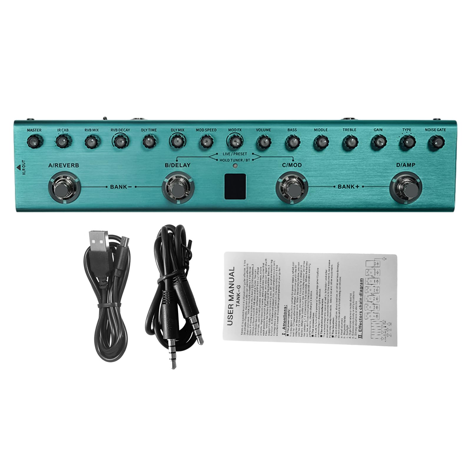 Btuty Pedale Multieffetto Per Chitarra, TANK G V2 Decelerazione, Equalizzatori A 3 Bande Uscita Bilanciata XLR 3 Delay 3 Riverberi Pedale Effetti Per Chitarra Connessione BT