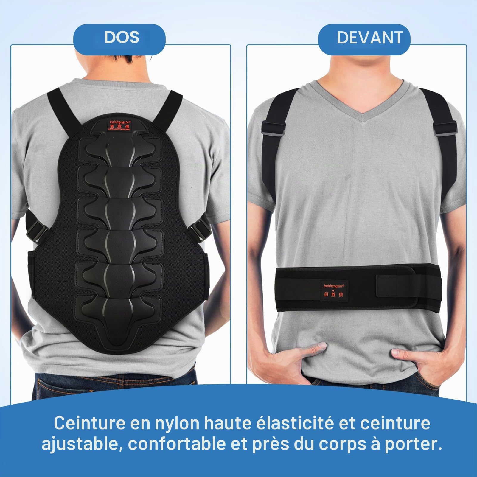 Protection Dorsale de Moto pour Sports d'équitation avec Design Anti-Choc et Protection de la Taille réglable, Protection Dorsale pour Moto/Ski/Snowboard pour Adulte