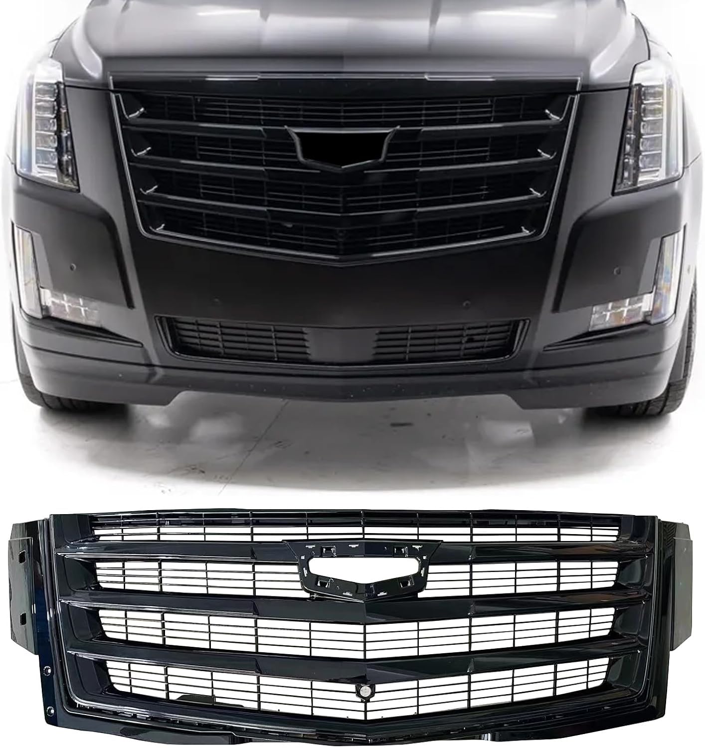 Gloss Black Front Bumper Grille Compatible with 2015-2020 Cadillac Escalade, OE# 84661791