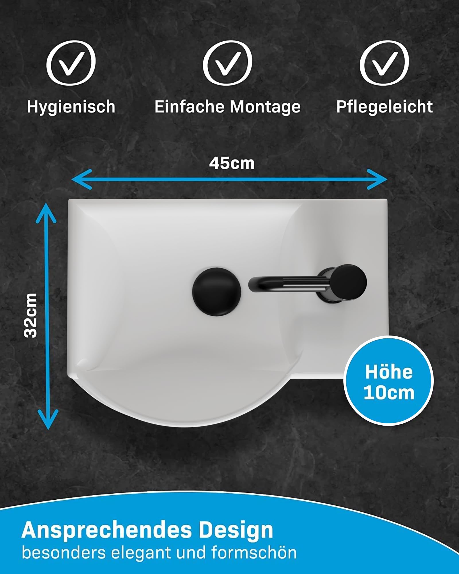 Alpenberger Lavabo de mano Lavabo de cerámica con rebosadero Lavabo colgante resistente a la suciedad para baño y aseo de invitados