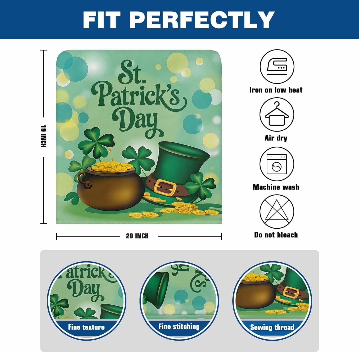 Savannan Dining Chair Back Covers, St. Patrick's Day Irish Leprechaun Hat Gold Coin Pot Shamrock Green Chair Covers Chair Slipcovers Protective Covers for Holiday Party Festival Decoration, Set of 4
