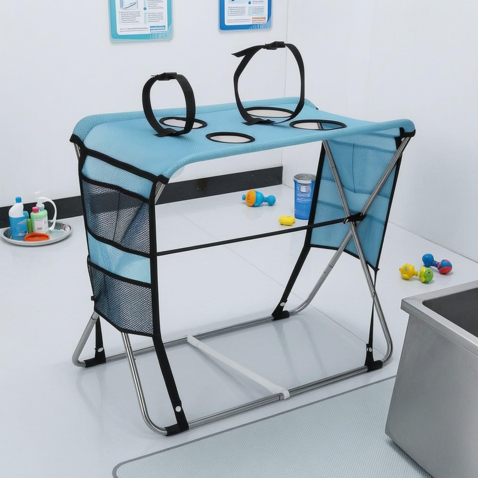 Gralara Mesa Baño para Mascotas con Correas | Portátil, Mesa Aseo para Perros, Ajustable, Mueble, Casa