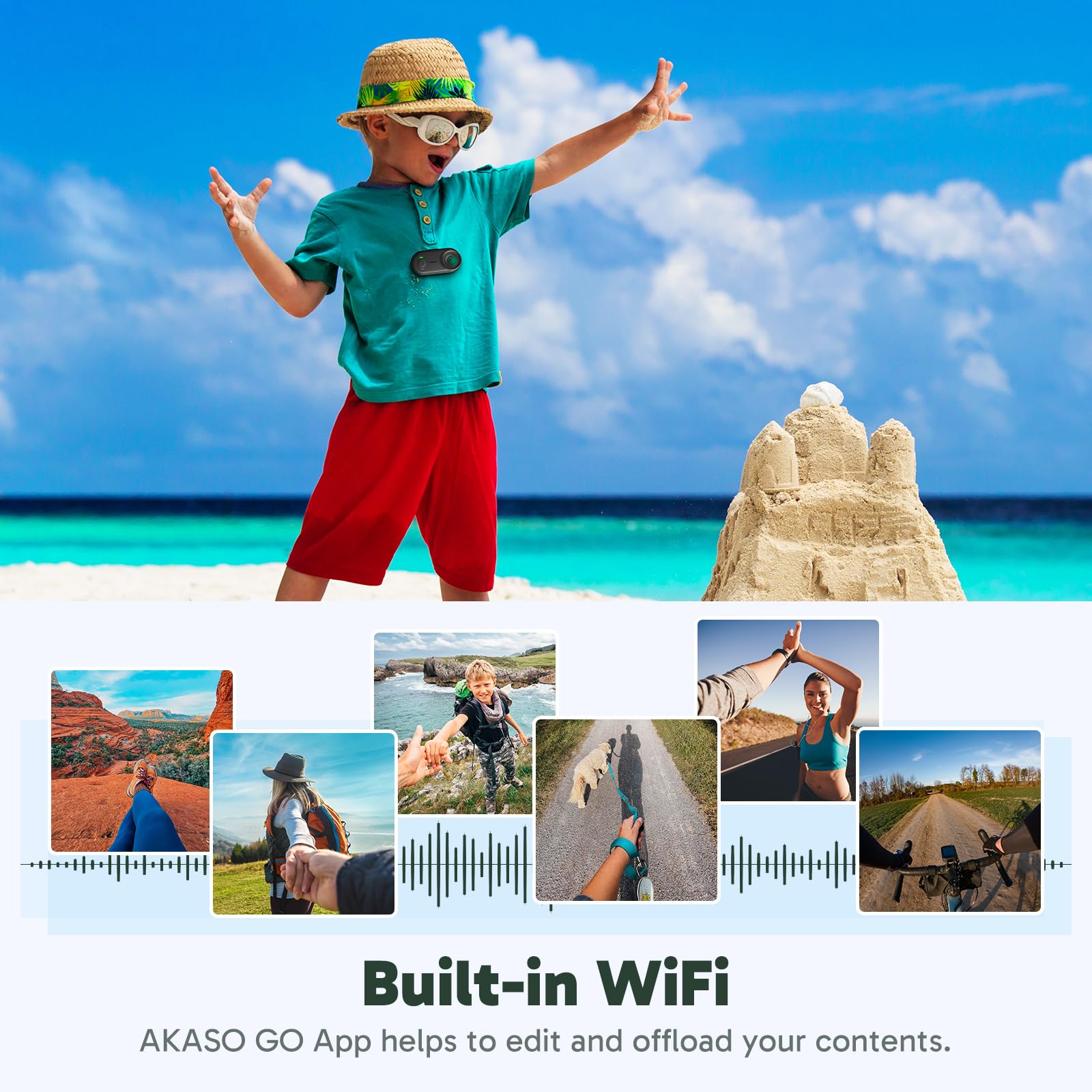 AKASO Mini kamera Action Cam 4K30FPS, 64 GB, przenośna kamera do vlogowania z wodoodpornością 3 m, nagrywanie 360 minut, kamera sportowa POV, vlog, zwierzęta domowe (Keychain3)