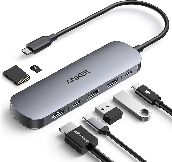 Anker 7-in-1 USB-C Hub mit 4K@60Hz HDMI, 85W Power Delivery, USB-A/C-3.0-Ports und SD/microSD-Kartenleser für USB-C Geräte (ohne Netzteil)