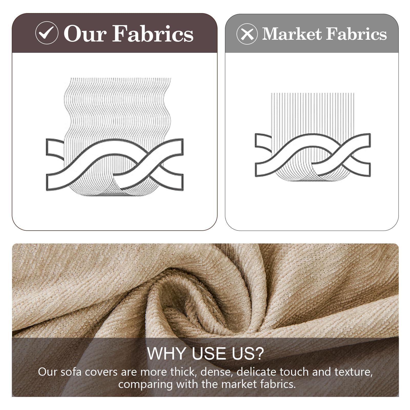 TAOTAOGO Sofa Cover 2 3 Seater Chenille Corner Sofa Slipcover Washable L Shape Sofa Covers Sectional Couch Cover with Tassel Furniture Protector for Pet Loveseat Futon Cover F Khaki 180x300cm - Image 3