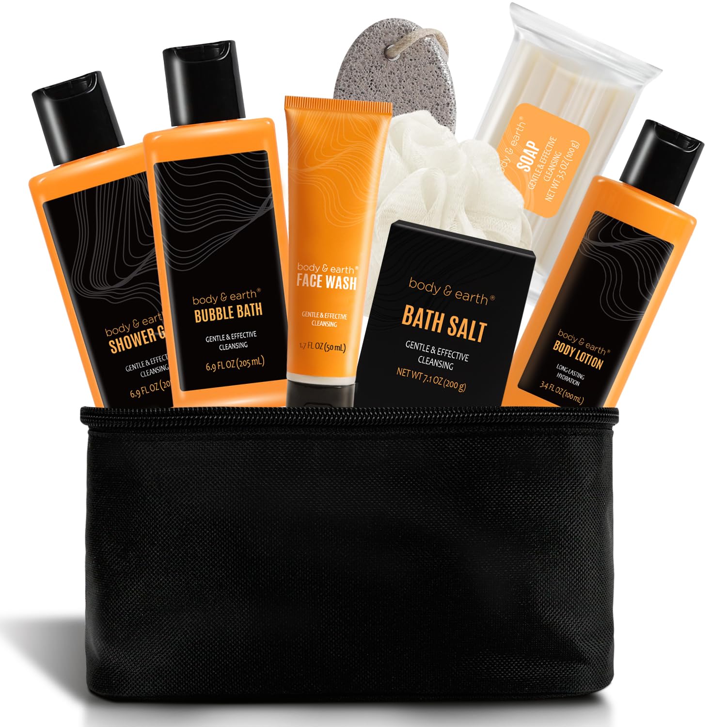 Gift Baskets for Men Bath Set Citrus Scented Mens Gift Sets with Face Wash, Shower Gel, Body Lotion, Bubble Bath, Loofah, Birthday Gift for Men, Christmas Gift for Men, Father's Day Gifts