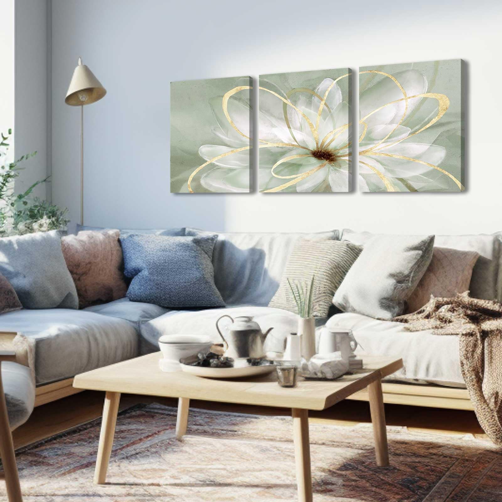 Wall Art Green Wall Decor Floral Paintings for Bathroom Bedroom Office Kitchen Posters & Prints Well Decorations 3 Pieces 12x16 Inch