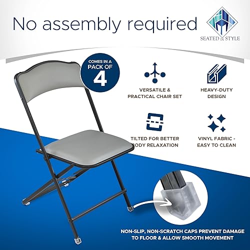 Miniatura 19 de Sillas plegables con asientos acolchados, paquete de 4, sillas plegables con marco de acero de alta resistencia, elegantes sillas de puente de