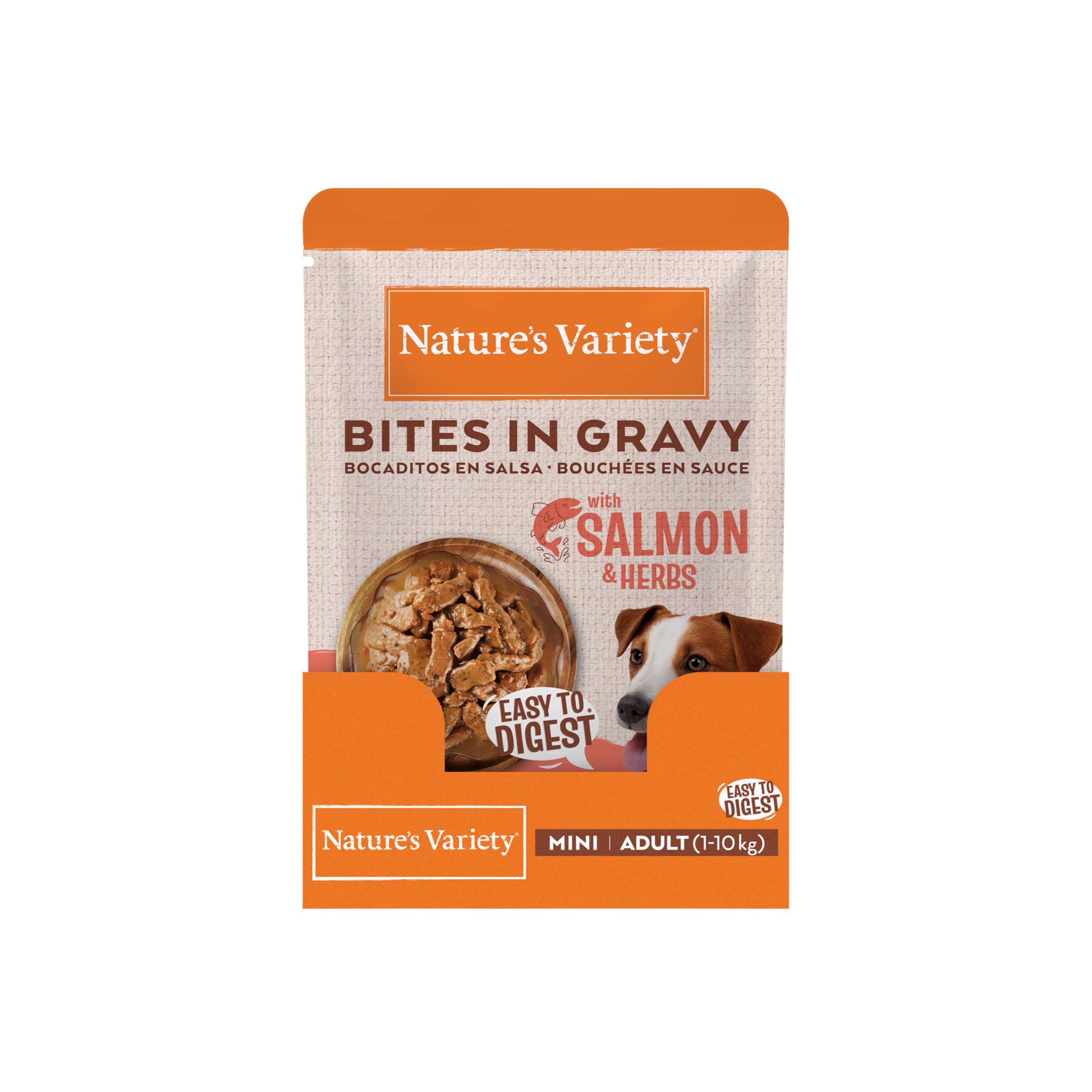 Nature's Variety Bocaditos en Salsa - Comida Húmeda para Perros Mini con Salmón y Hierbas 24 x 100g