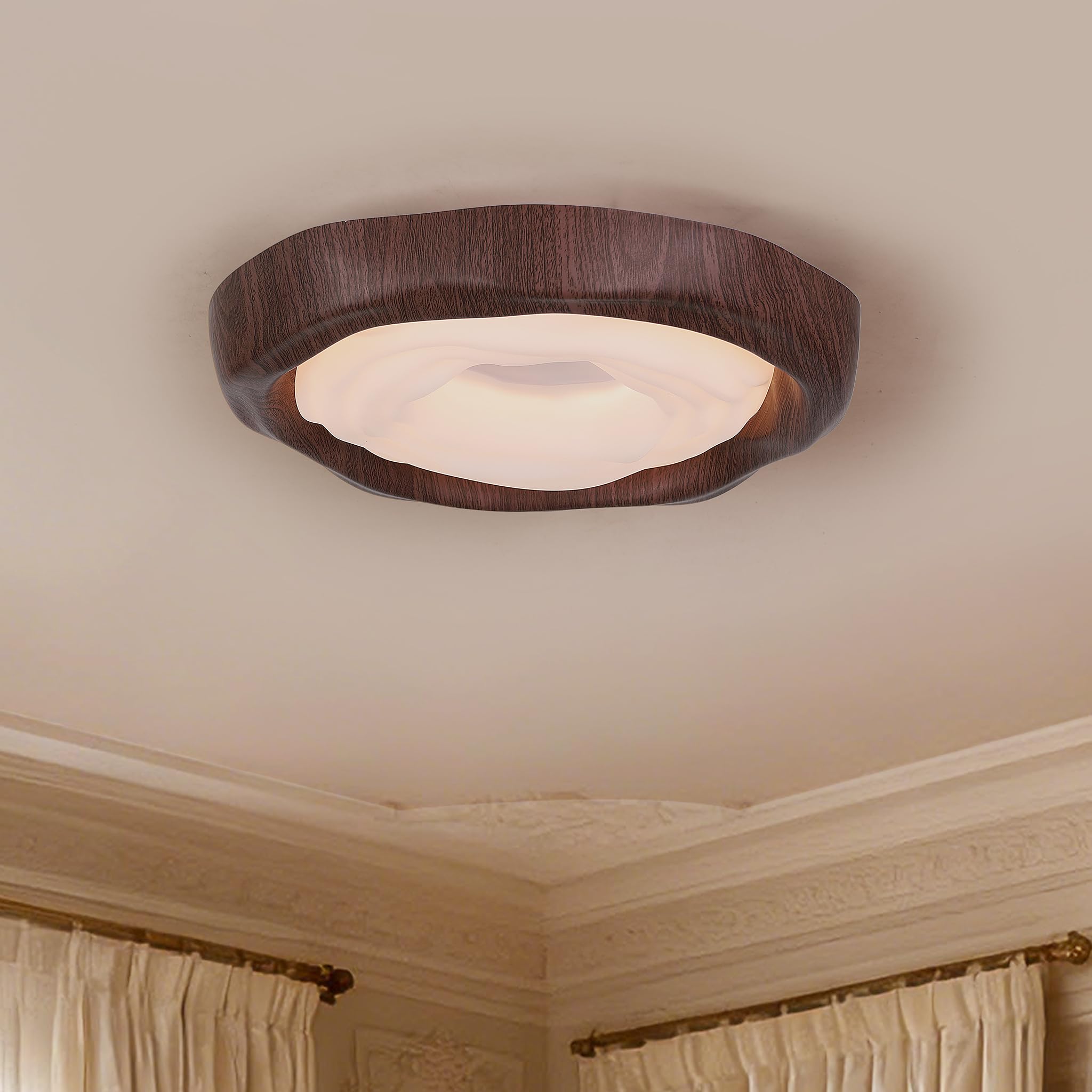meibeileil Modern Led Ceiling Light,Round Wood Grain Printing Ceiling Lights,Metal Base Flush Kitchen Lights Ceiling,D42CM Warm Ceiling Lamp for Kids,Hallway,Entrance,Dining Room,Lighting,25W,Walnut.