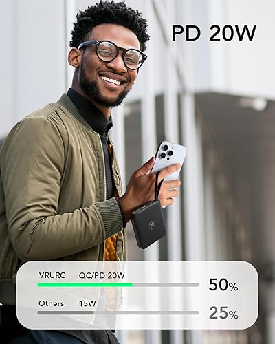 Miniatura 3 de VRURC Cargador portátil con cable incorporado, batería USB C de carga rápida de 10000 mAh 22.5 W, batería externa de energía para iPhone 17, 16, 15,