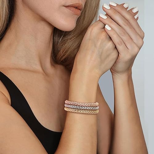 Miniatura 2 de Stretch Bracelets for Women GoldSilverRose Gold Elastic Bracelet Set for Women 3 PCS Stackable Bracelets Multilayer Charm Bracelet Valentines Day