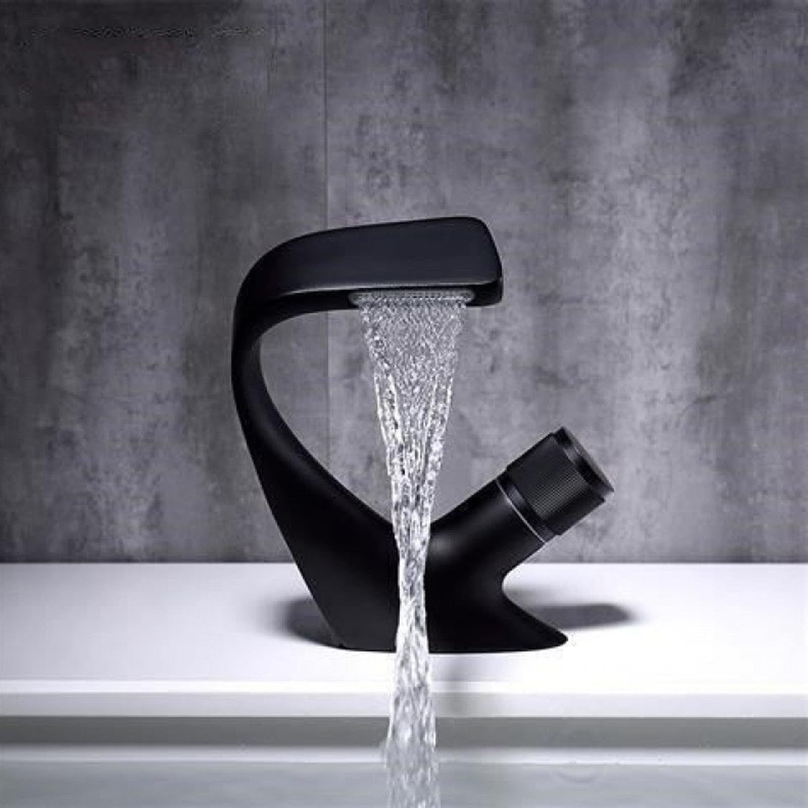 Aldnmbr Black Basin Faucets, Modern Bathroom Faucet, Solid Brass, Waterfall Spout, Ceramic Valve, Anti-Splash, Rotatable Switch, Corrosion Resistant, Air Water Mixture, Suitable For Bathroom Wash Basin