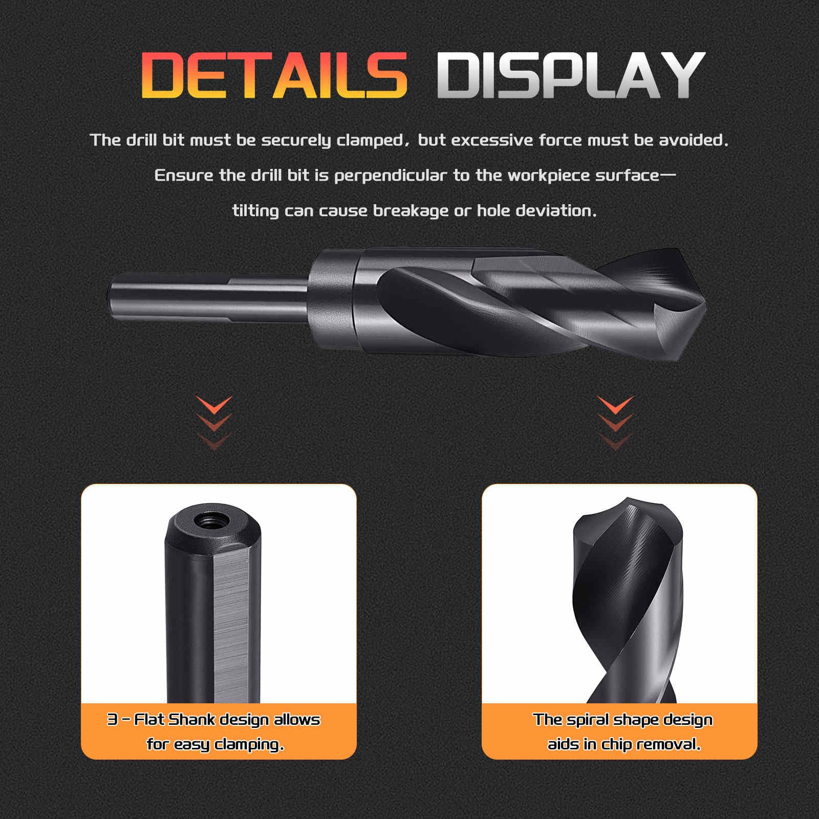 CoCud Drill Bit, 27mm Cutting Diameter, 1/2" Reduced Shank 3-Flat 4341 HSS Nitriding Black 118° Cutting Angle Bits - Image 3