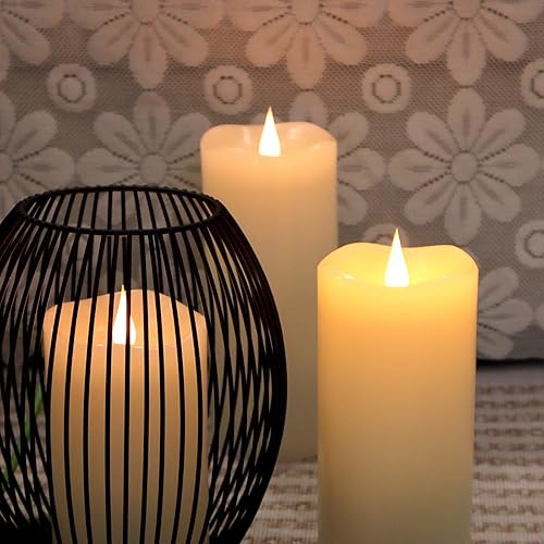 Miniatura 5 de Velas sin llama a pilas con temporizador de control remoto, velas LED parpadeantes con llama móvil 3D, cera real, 3 x 5 pulgadas, marfil realista