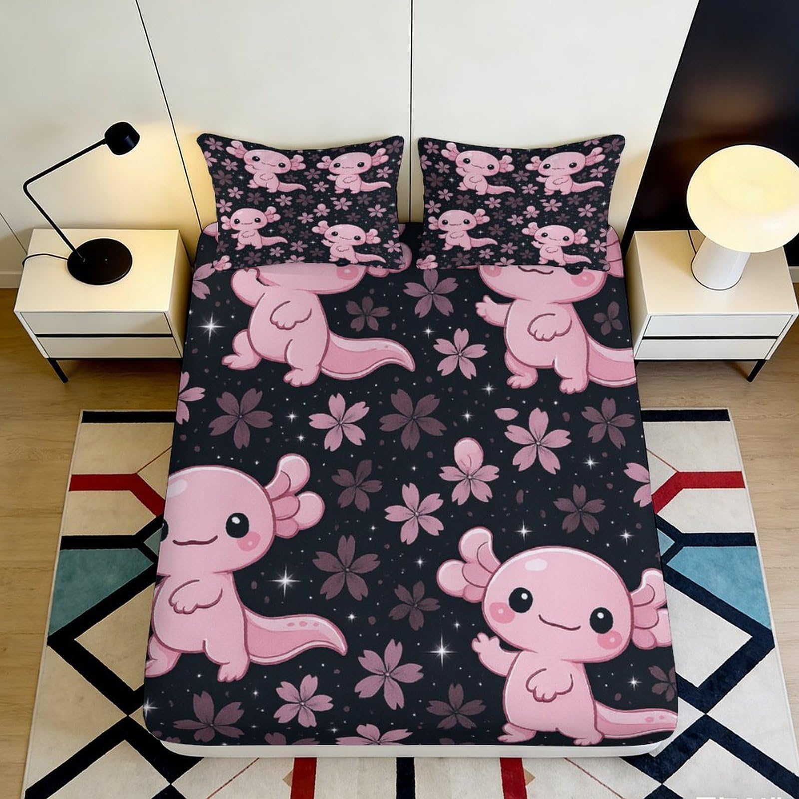3D Printed Cute Pink Aquatic Fitted Sheet Microfiber Deep Pocket Non-Slip Bedroom Bedding 3D Pattern Mattress Fitted Cover 120x200x25cm